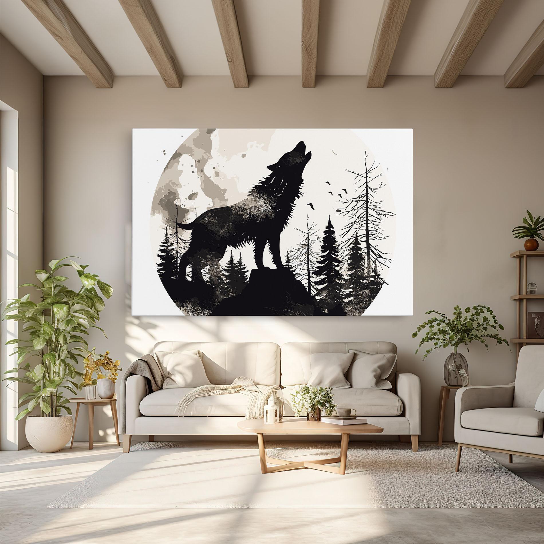 Vászonkép Black On Cream Wolf mockup 6