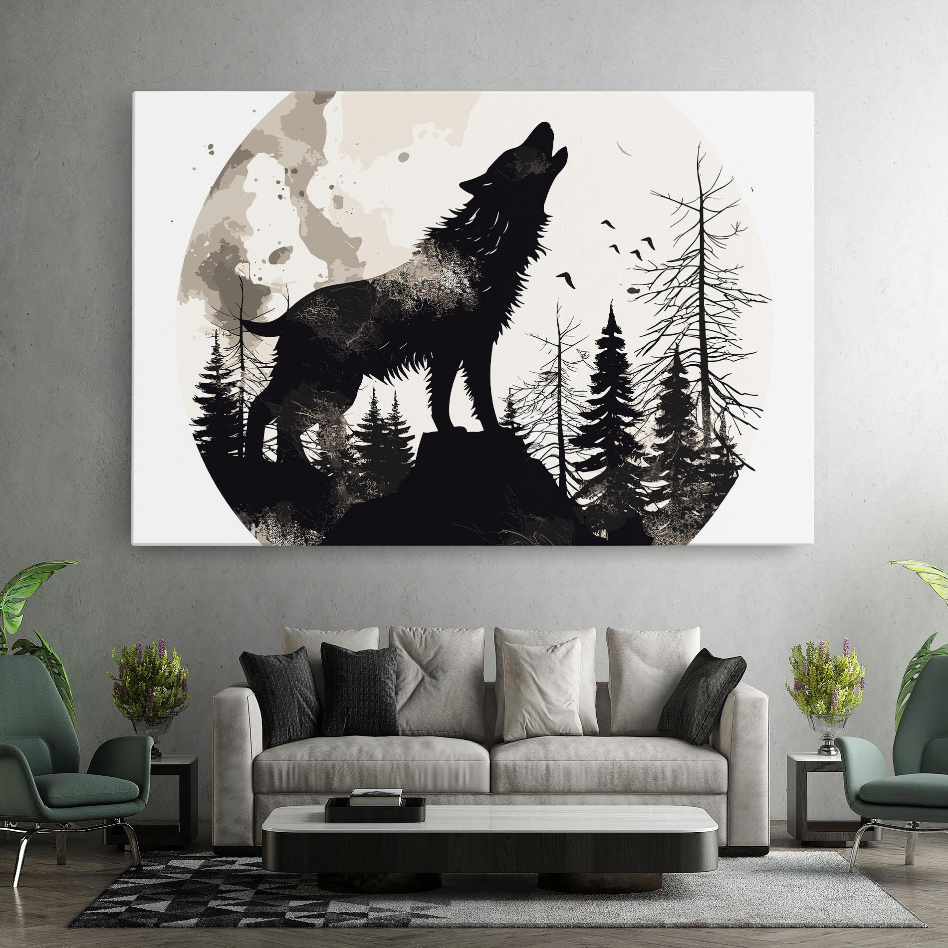 Vászonkép Black On Cream Wolf mockup 7