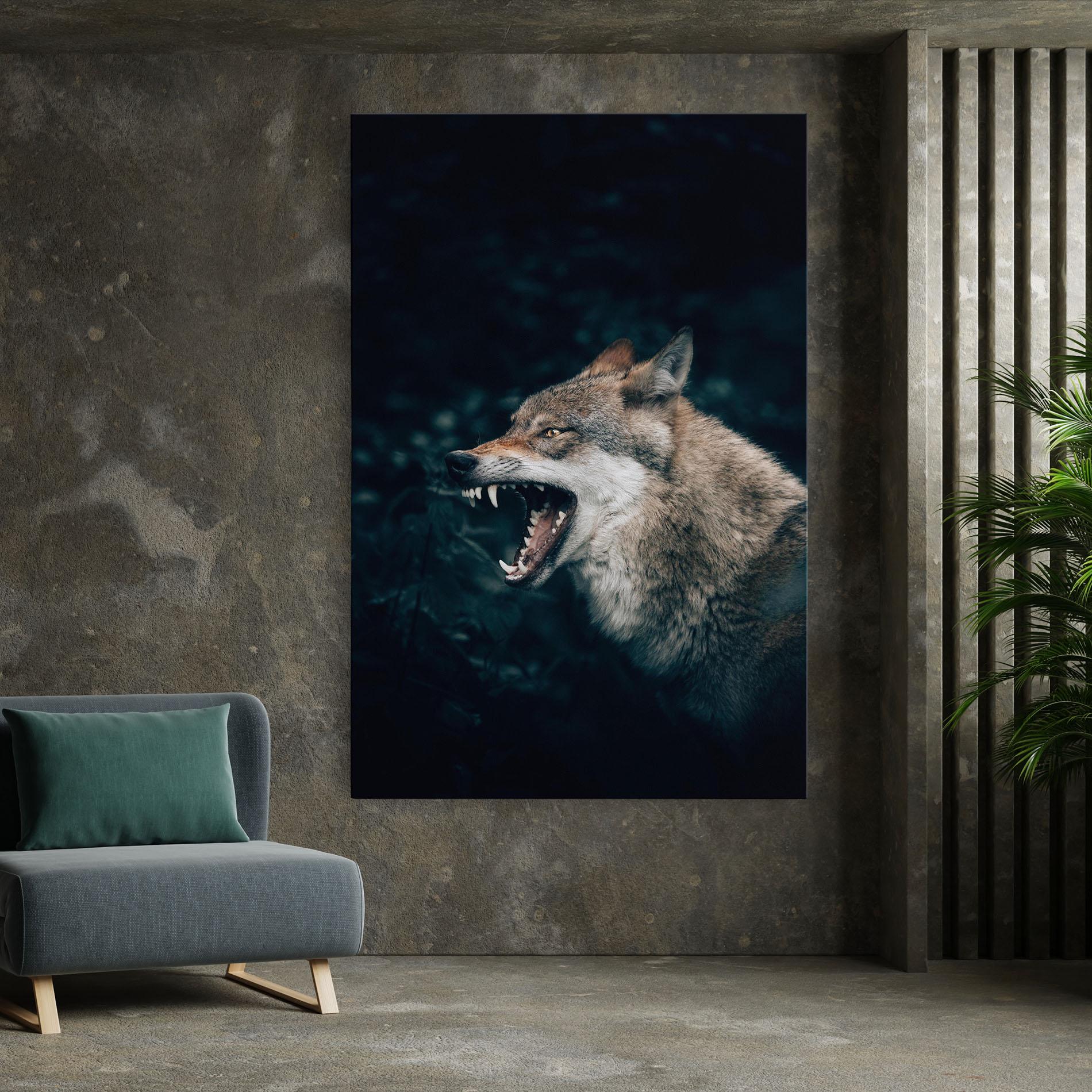 Vászonkép Angry Wolf In The Forest mockup 7