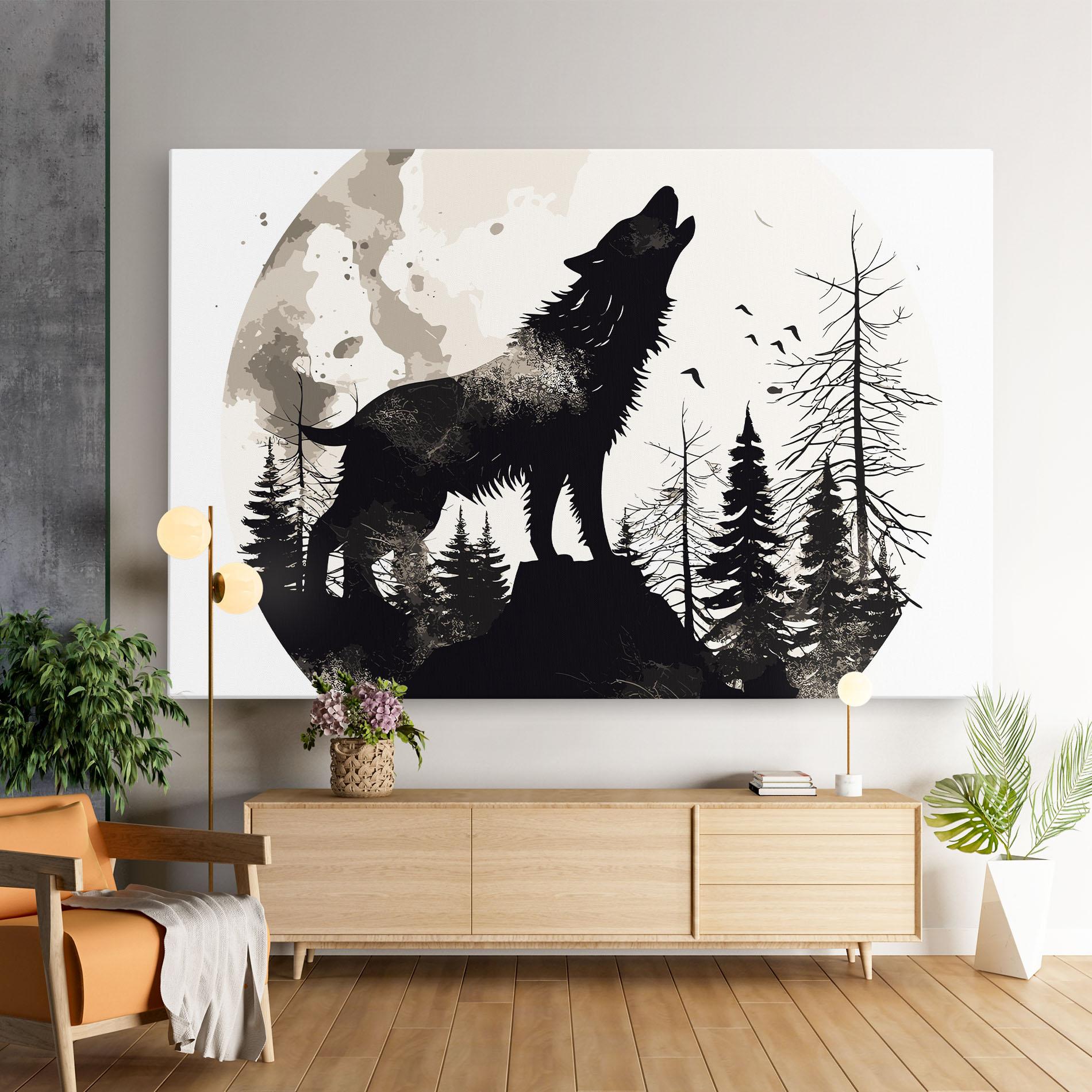 Vászonkép Black On Cream Wolf mockup 9