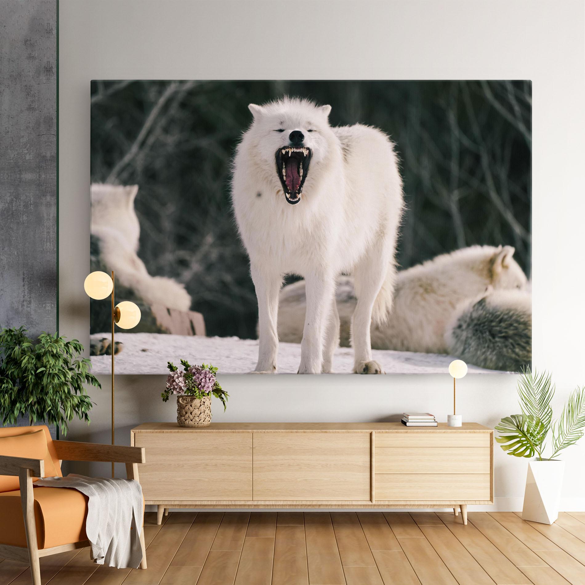 Vászonkép Laughing White Wolf mockup 9