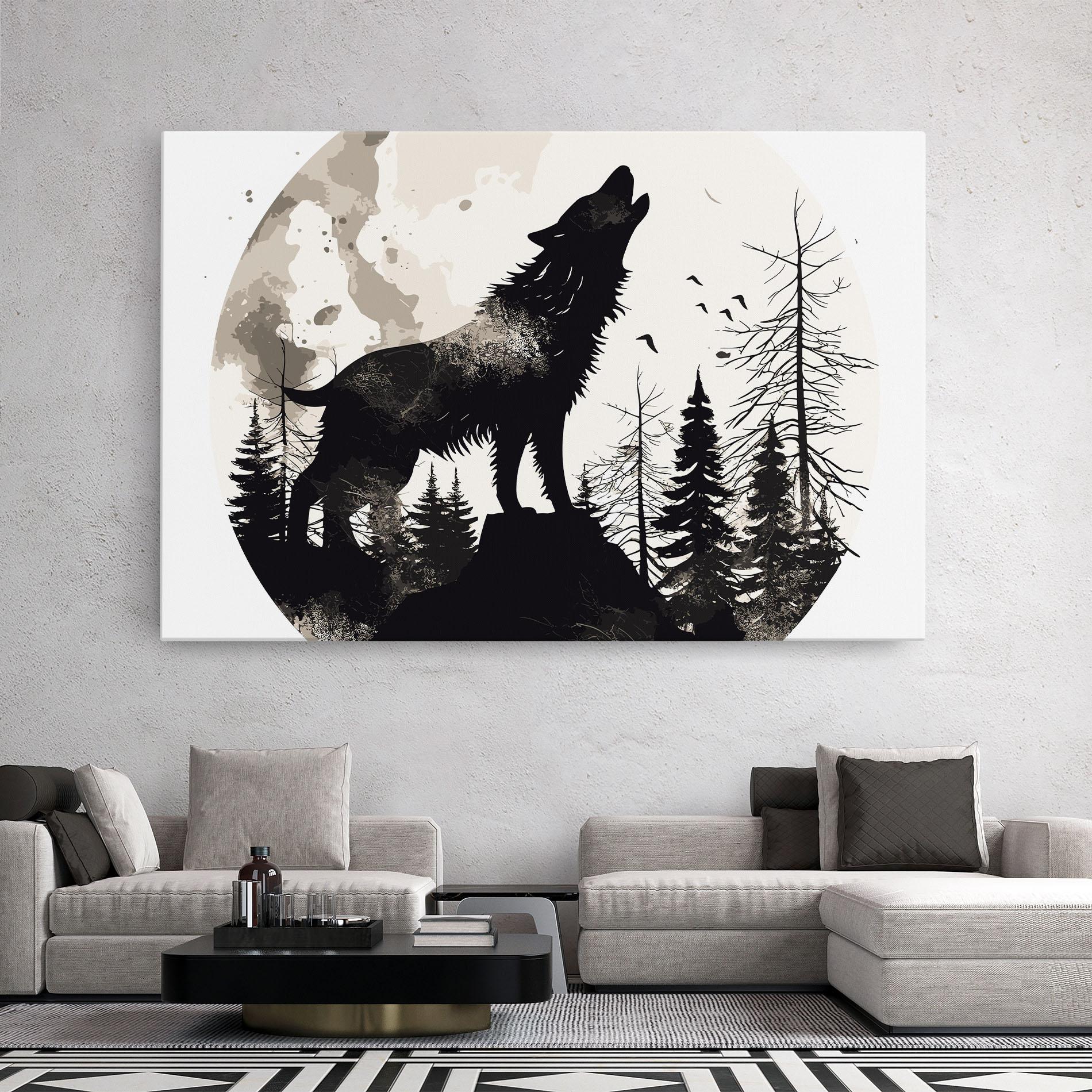 Vászonkép Black On Cream Wolf mockup 2