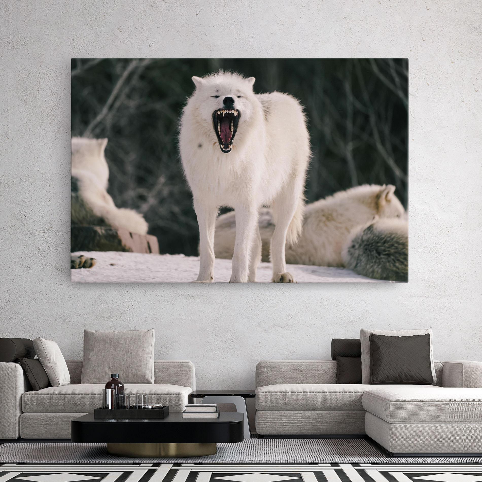 Vászonkép Laughing White Wolf mockup 2