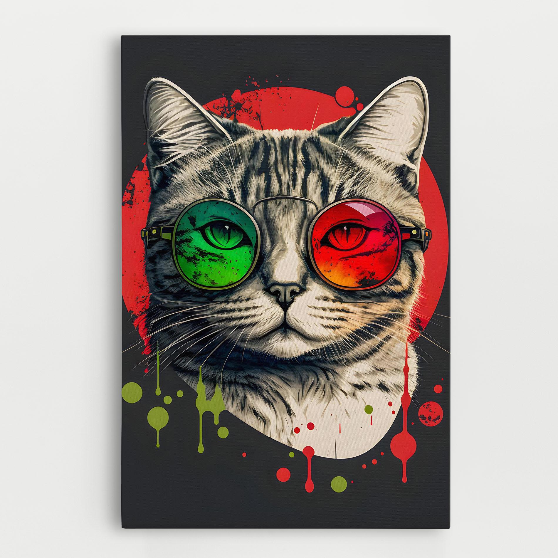 Vászonkép Green Red Glasses Cat mockup 0