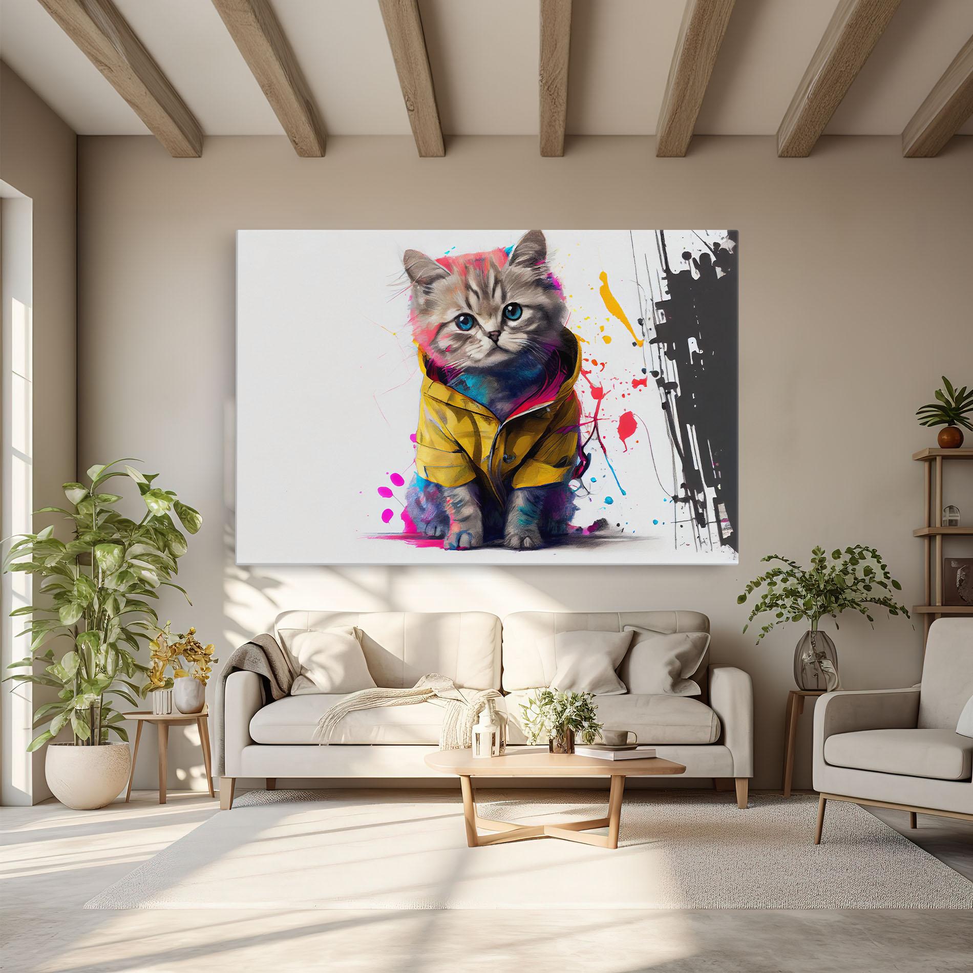 Vászonkép Fluffy Kitten With Clothes mockup 6