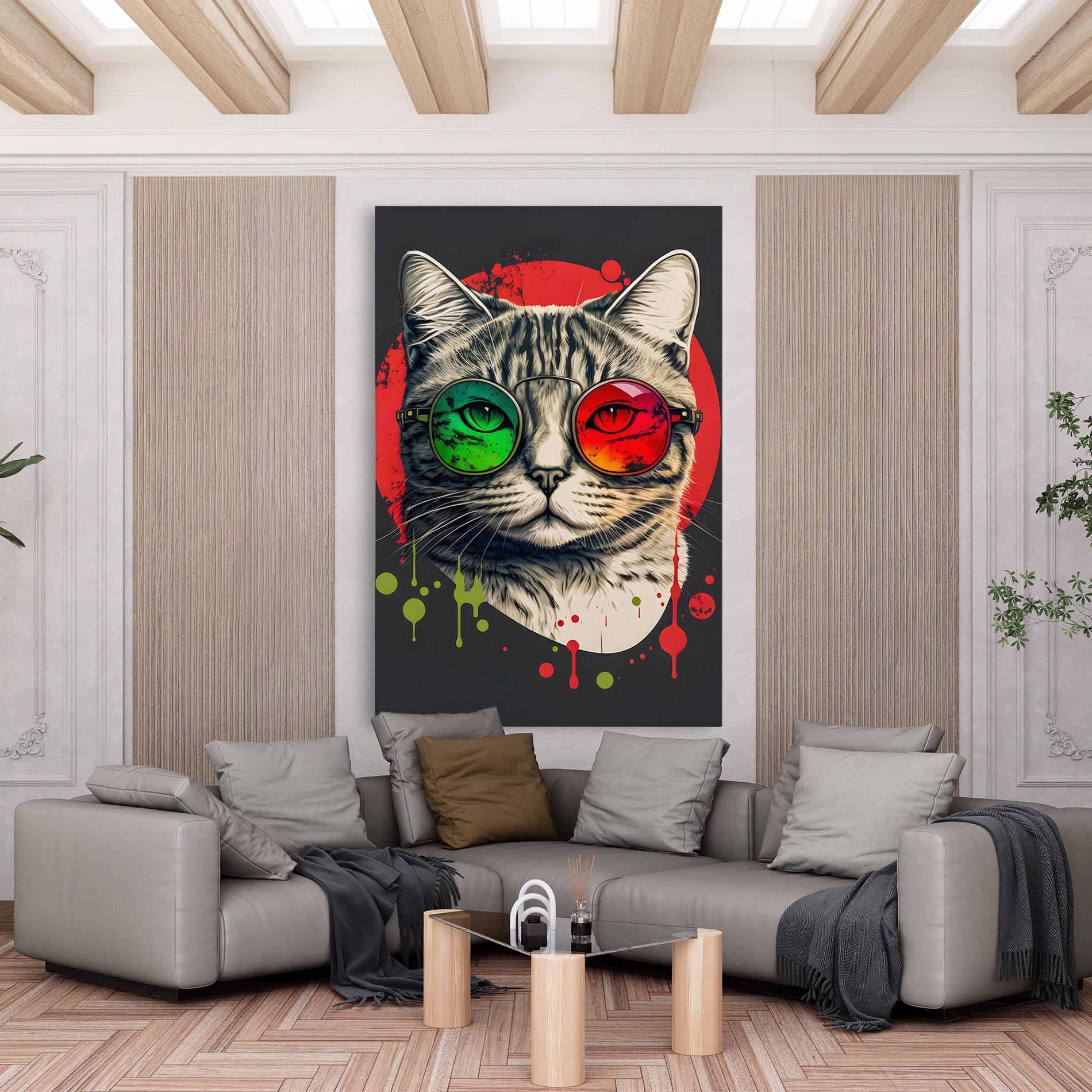 Vászonkép Green Red Glasses Cat mockup 6