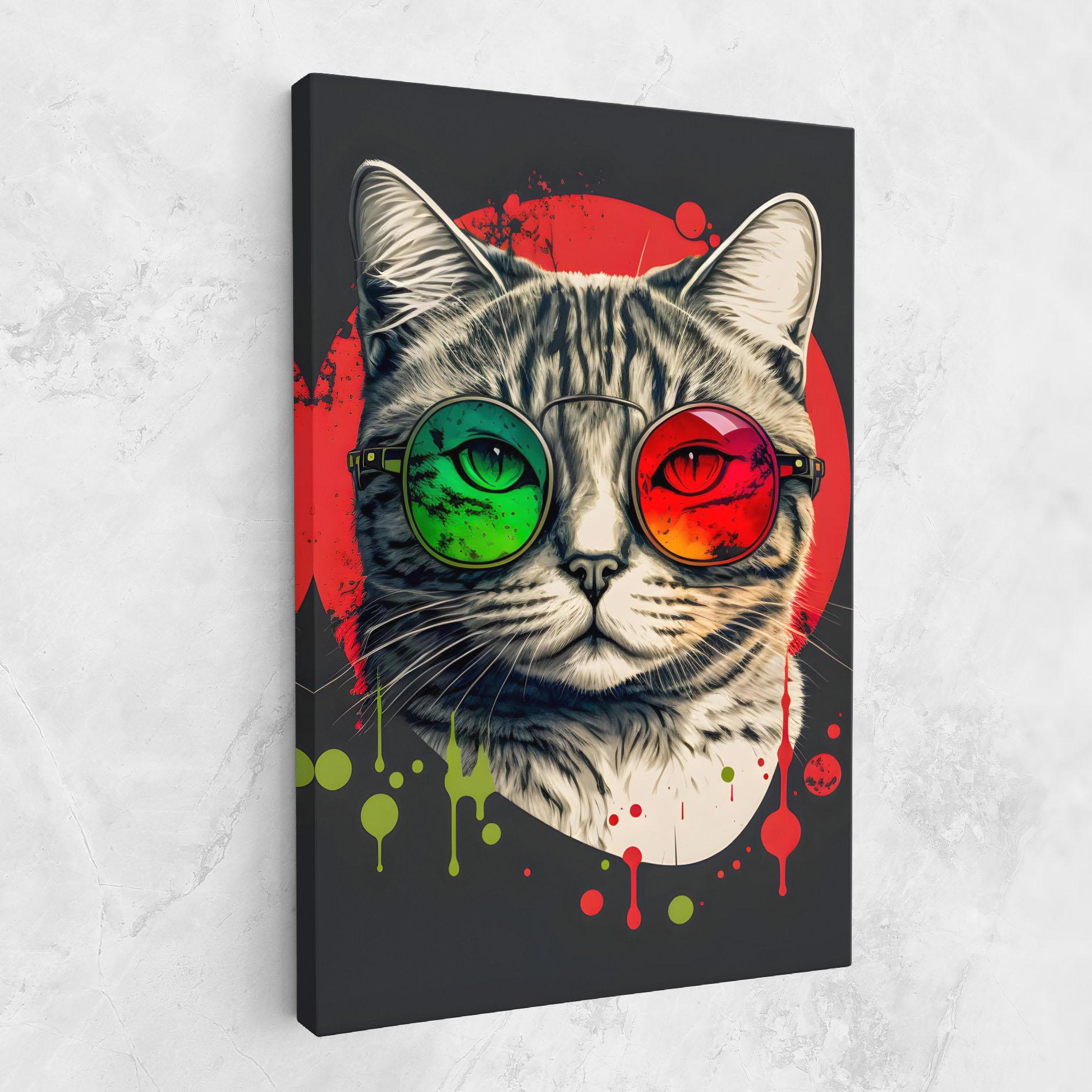 Vászonkép Green Red Glasses Cat mockup 1