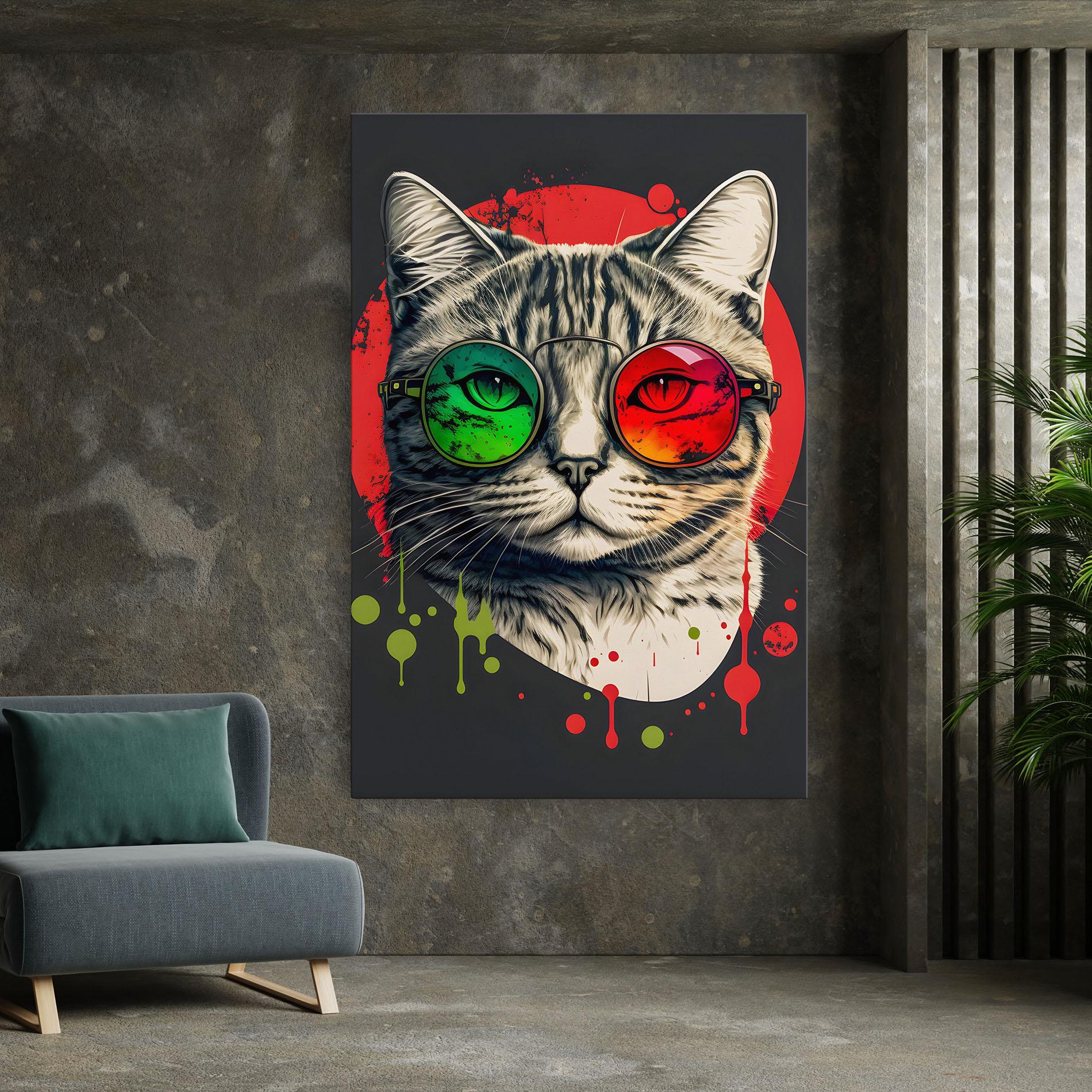Vászonkép Green Red Glasses Cat mockup 7