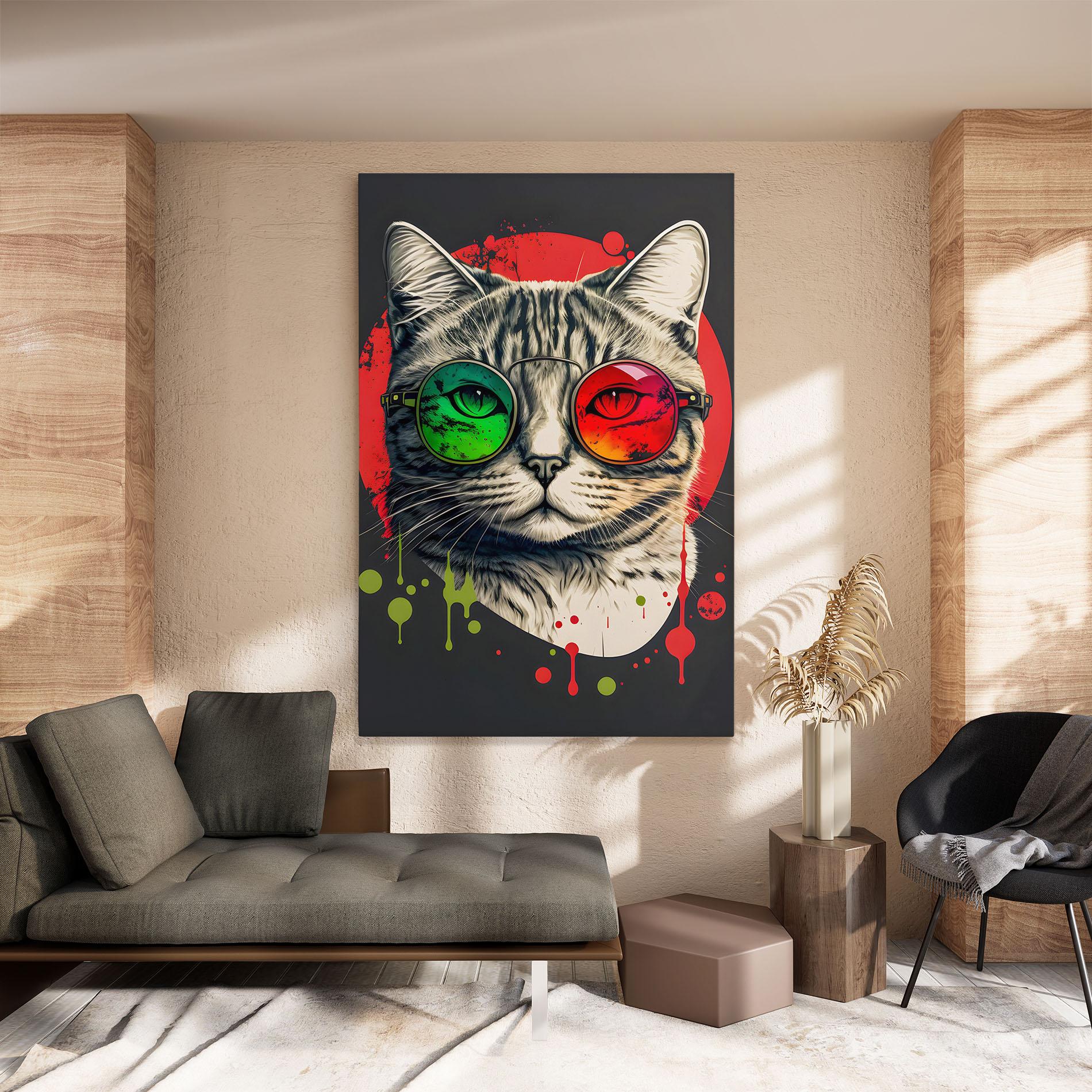 Vászonkép Green Red Glasses Cat mockup 8
