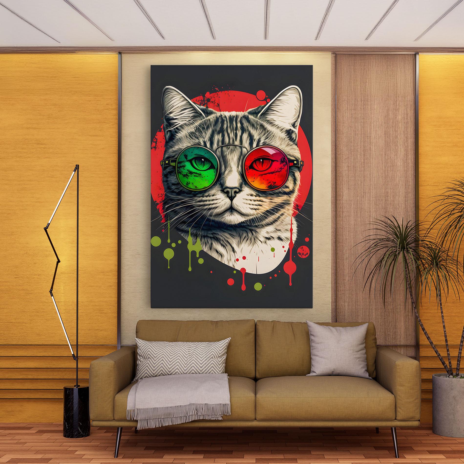 Vászonkép Green Red Glasses Cat mockup 9