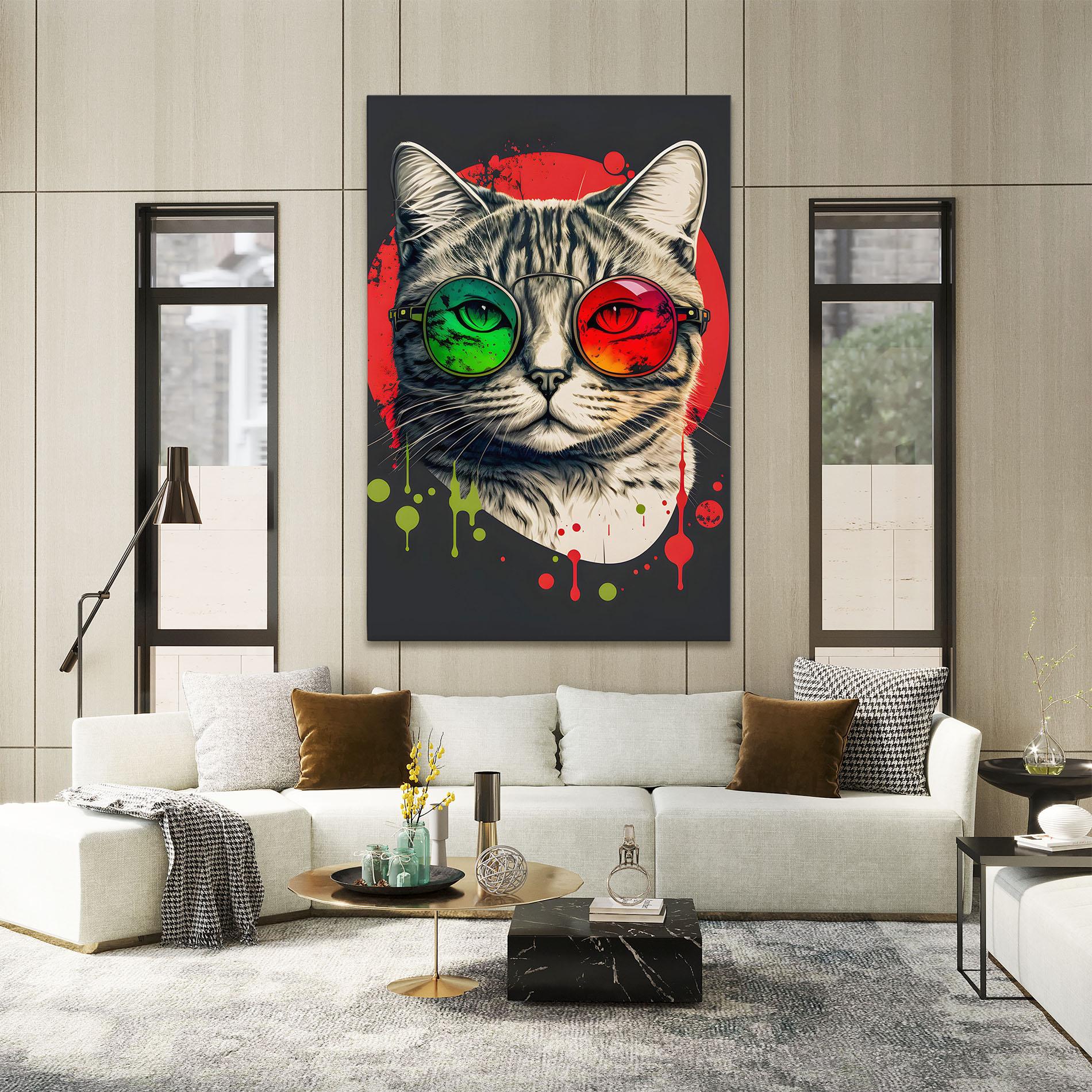 Vászonkép Green Red Glasses Cat mockup 2