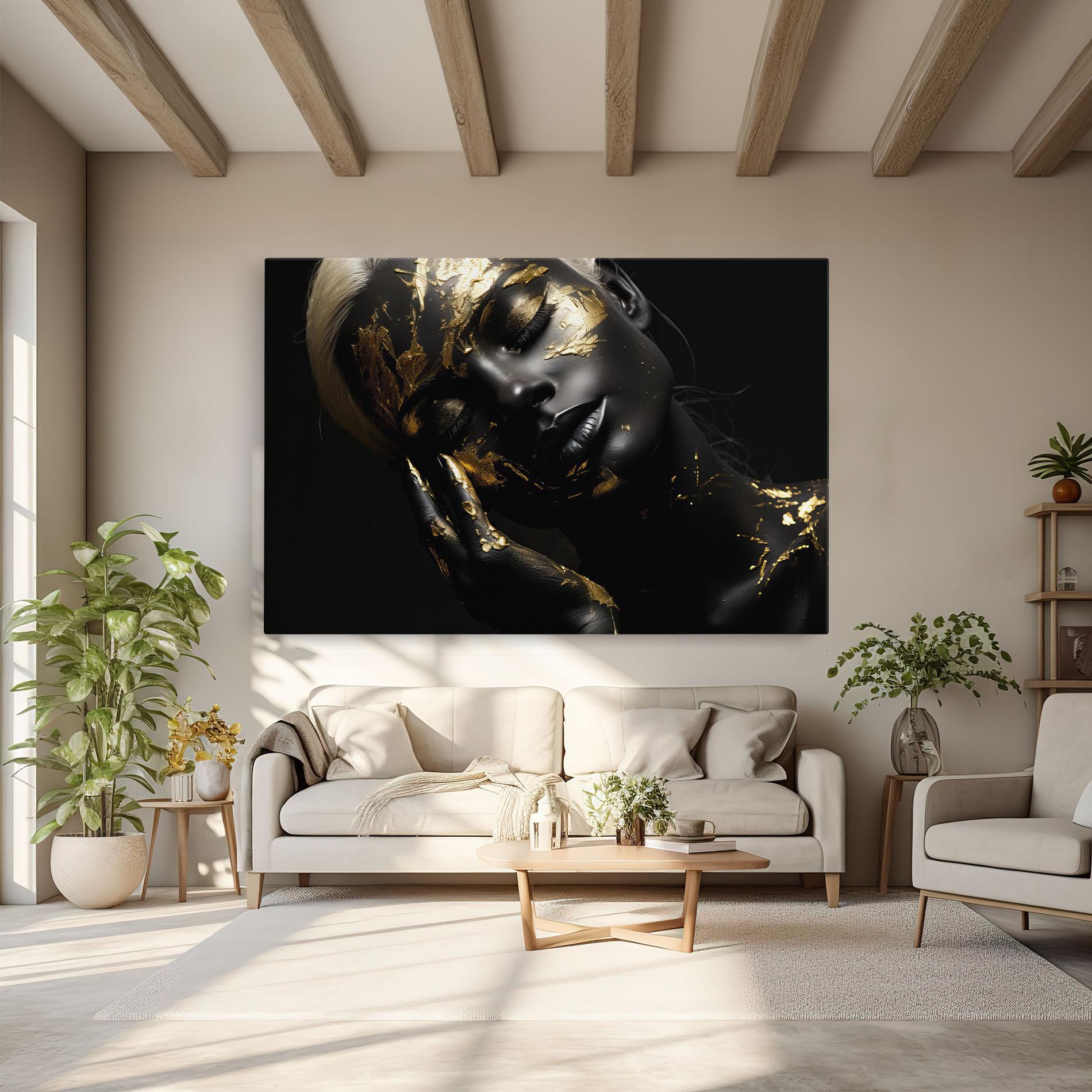 Vászonkép Gold Makeup On Black mockup 6