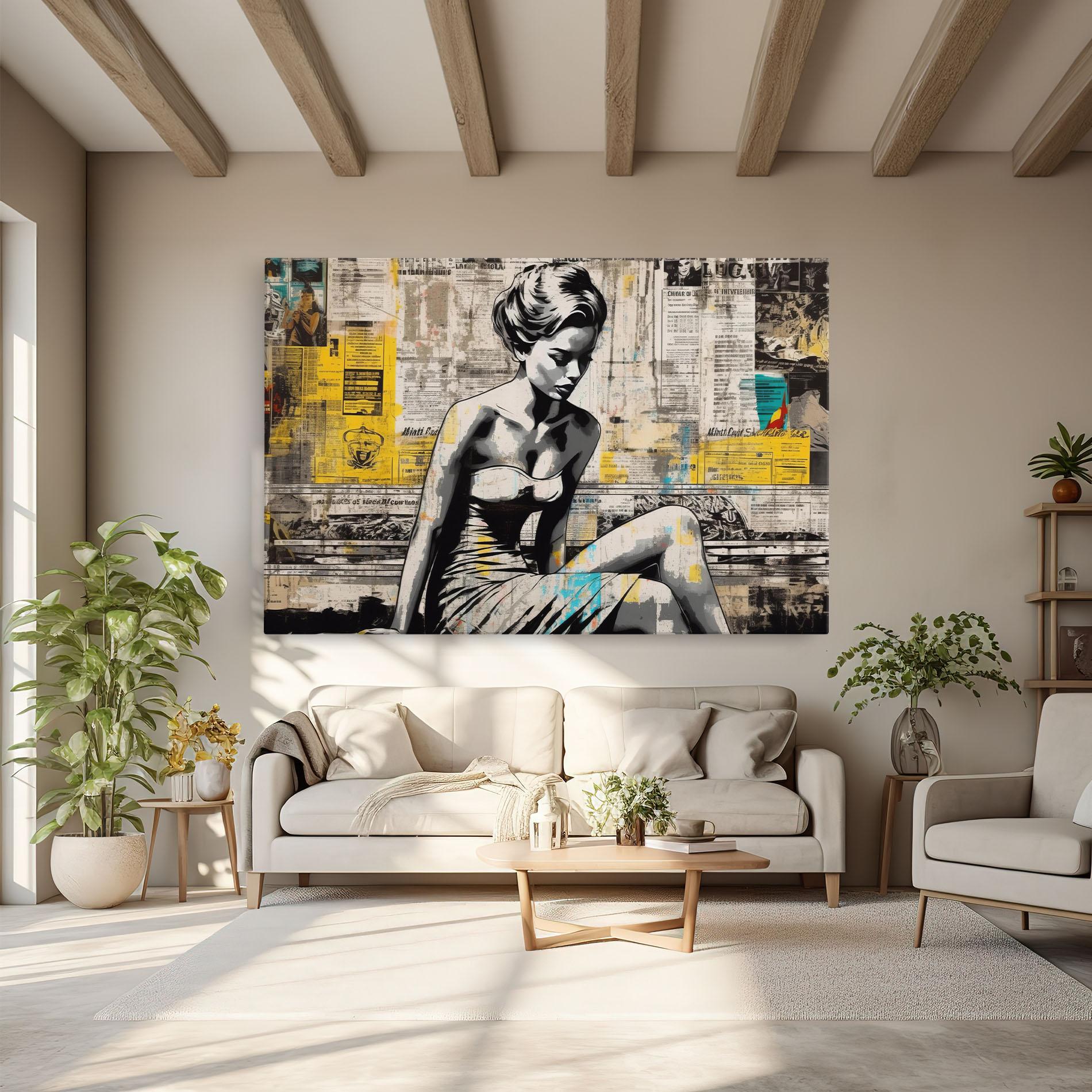 Vászonkép Newspaper Painting Girl mockup 6