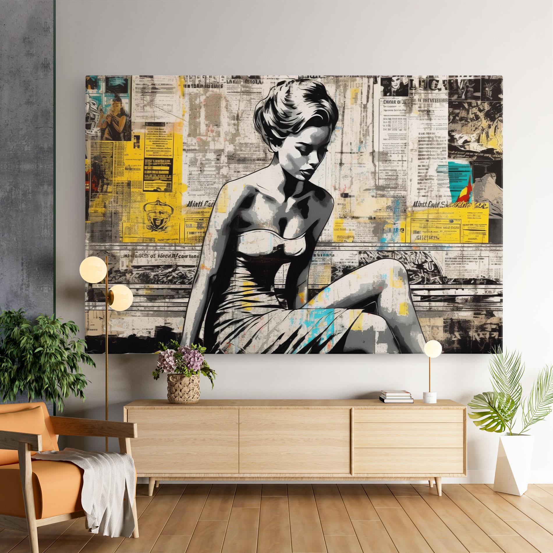 Vászonkép Newspaper Painting Girl mockup 9