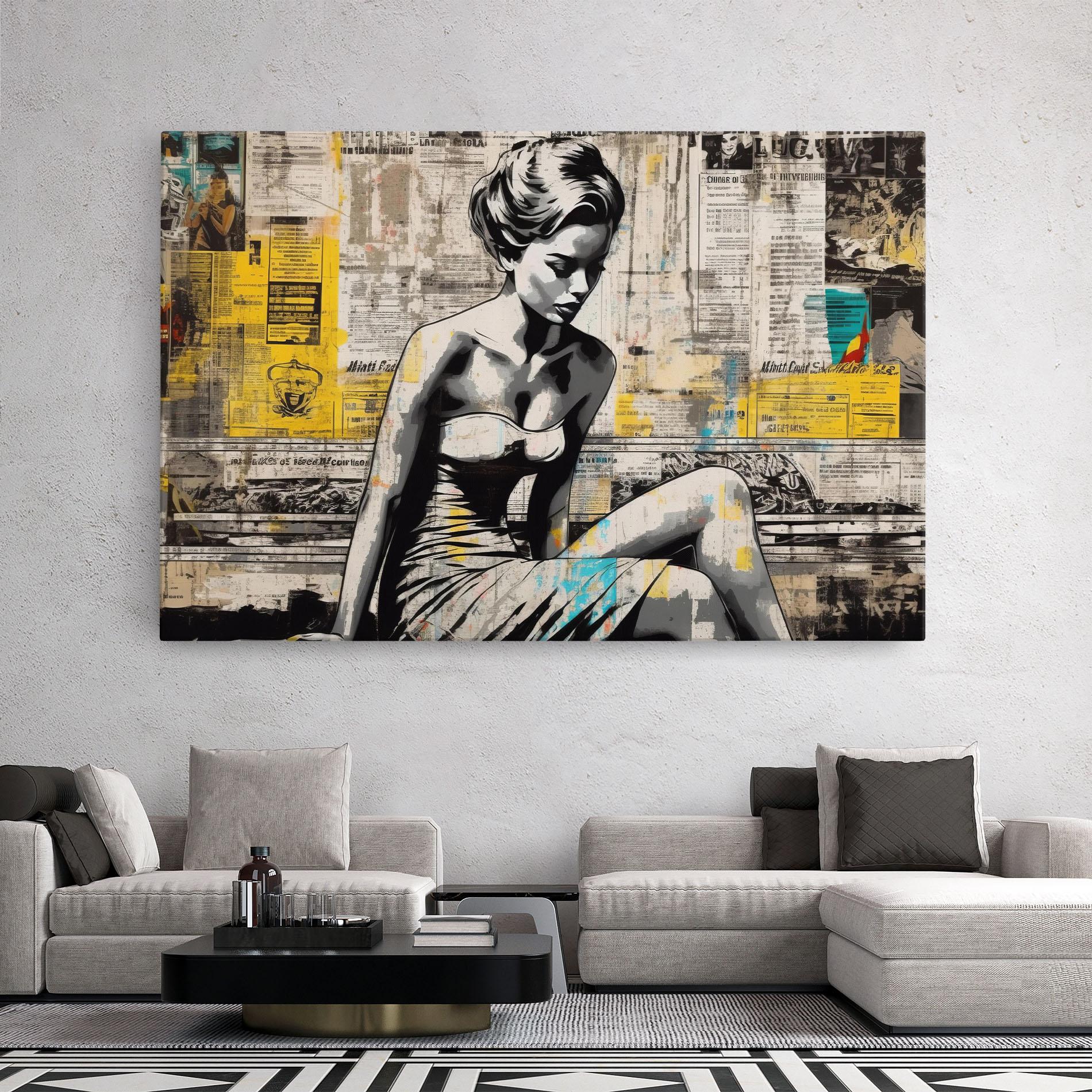 Vászonkép Newspaper Painting Girl mockup 2