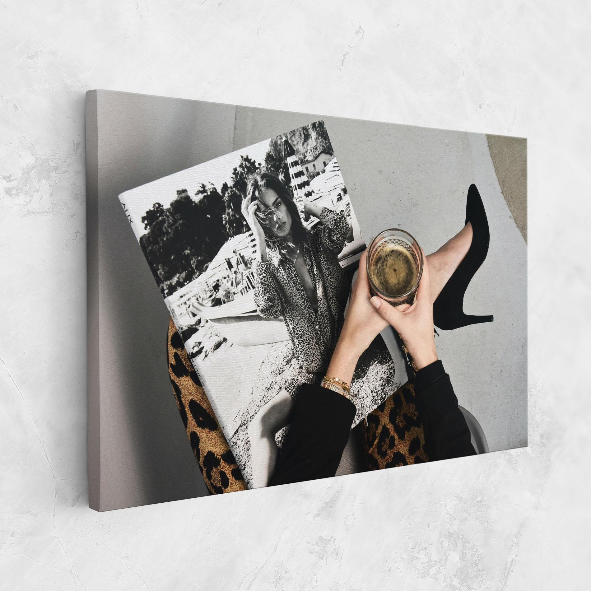 Vászonkép Black Shoes Holding Coffee mockup 1