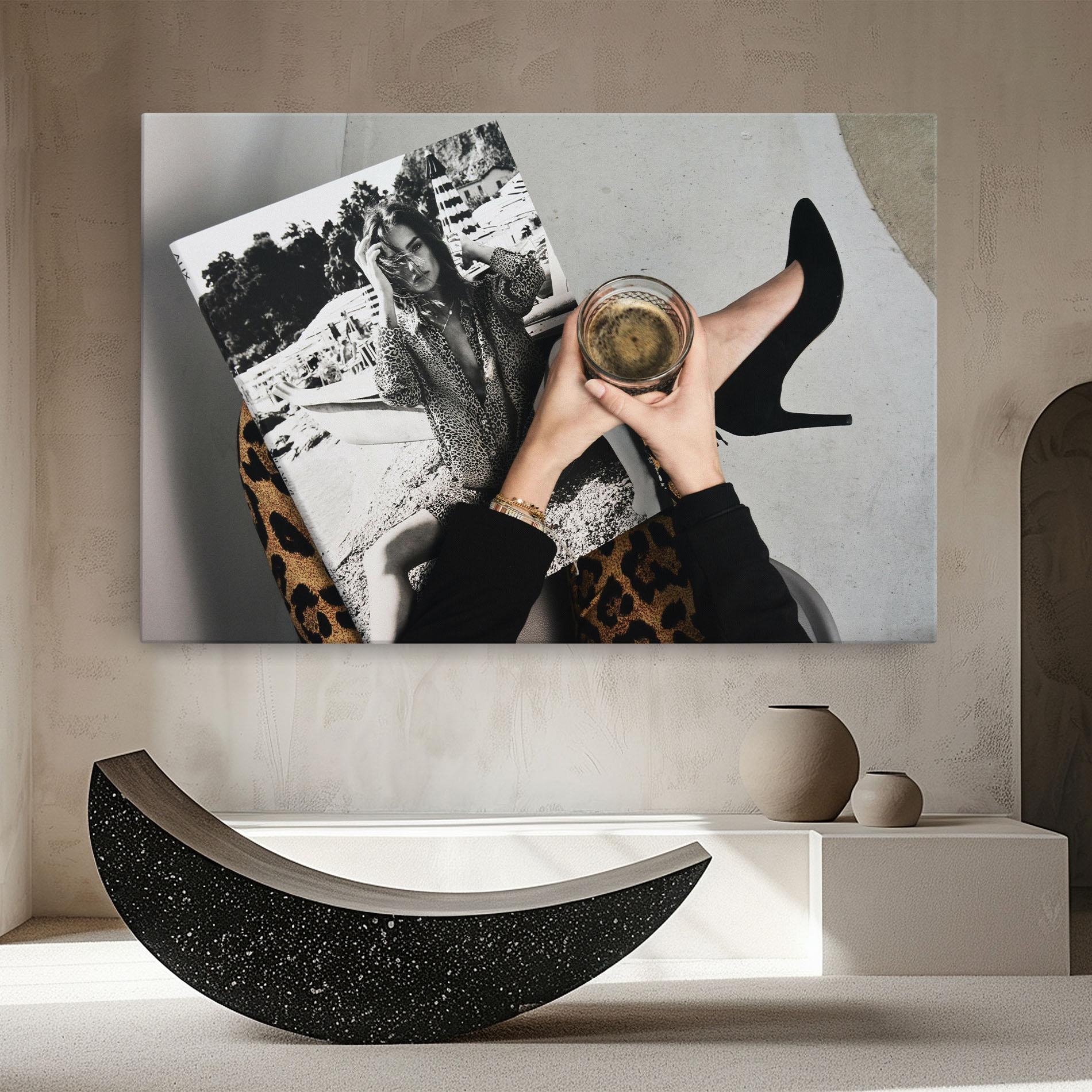 Vászonkép Black Shoes Holding Coffee mockup 8