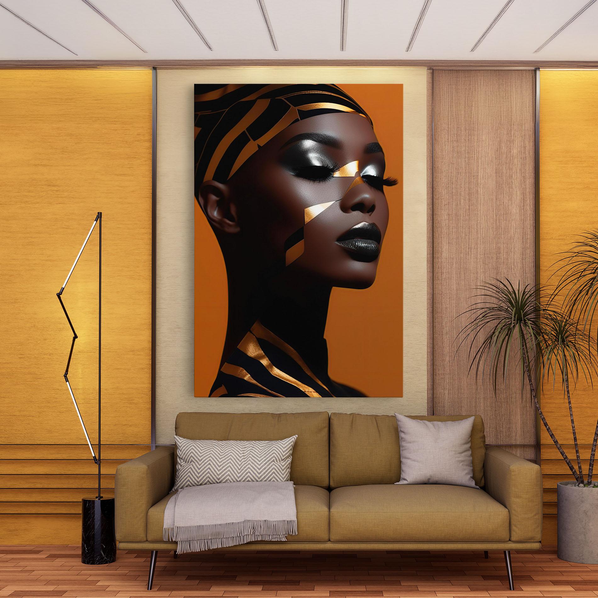 Vászonkép African Woman On Orange mockup 9