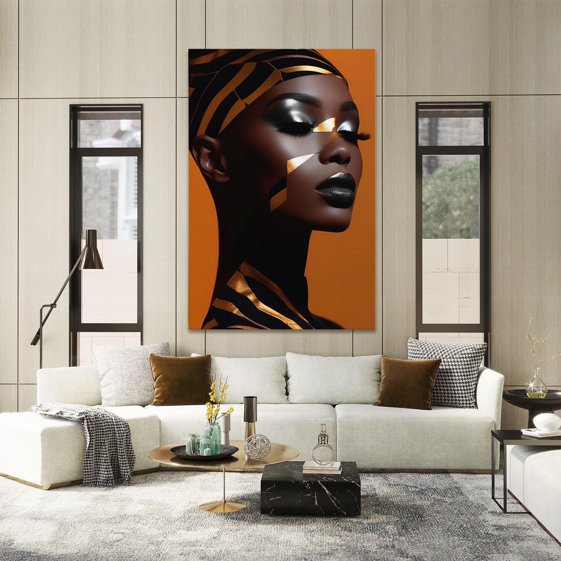 Vászonkép African Woman On Orange mockup 2