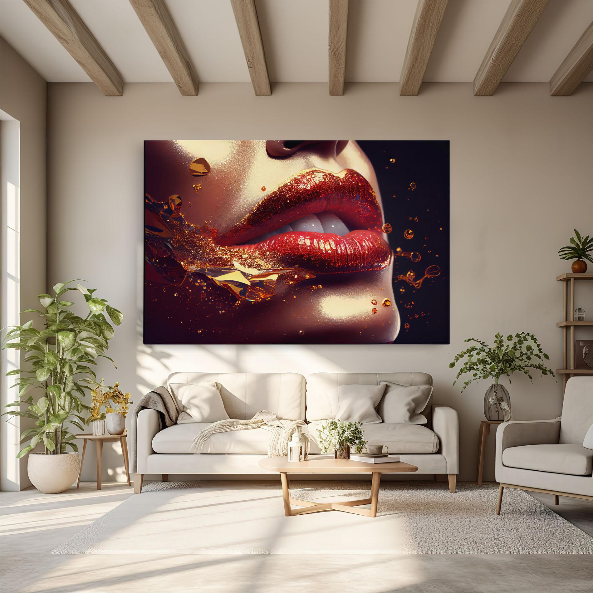 Vászonkép Gold Glitter Lips mockup 6