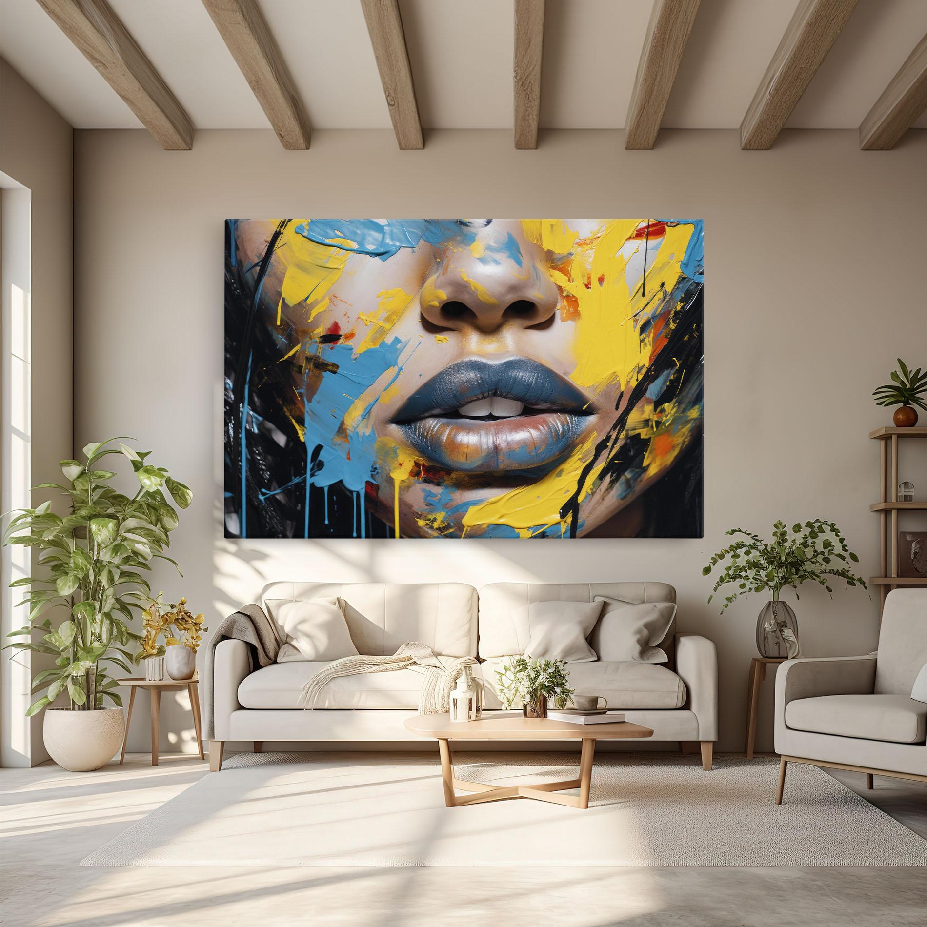 Vászonkép Yellow Blue Lips Art mockup 6