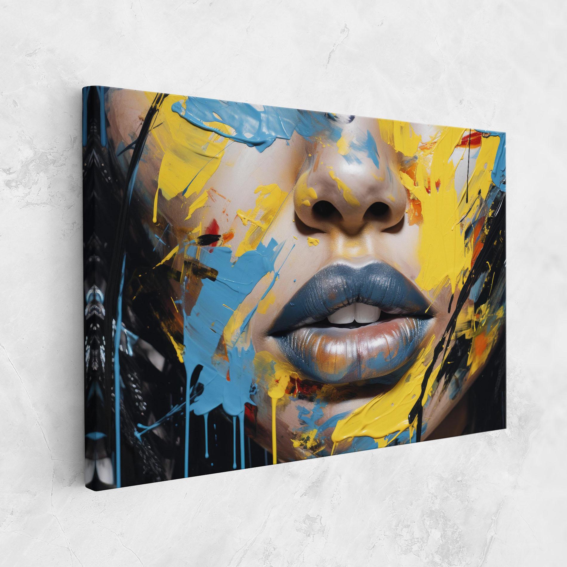 Vászonkép Yellow Blue Lips Art mockup 1