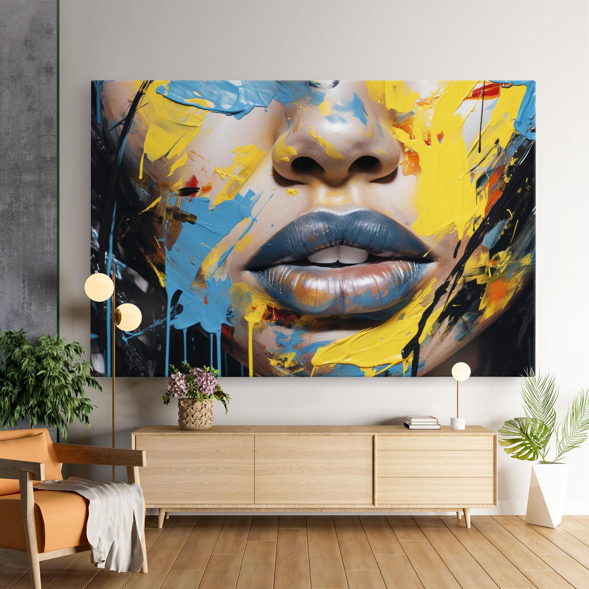 Vászonkép Yellow Blue Lips Art mockup 9