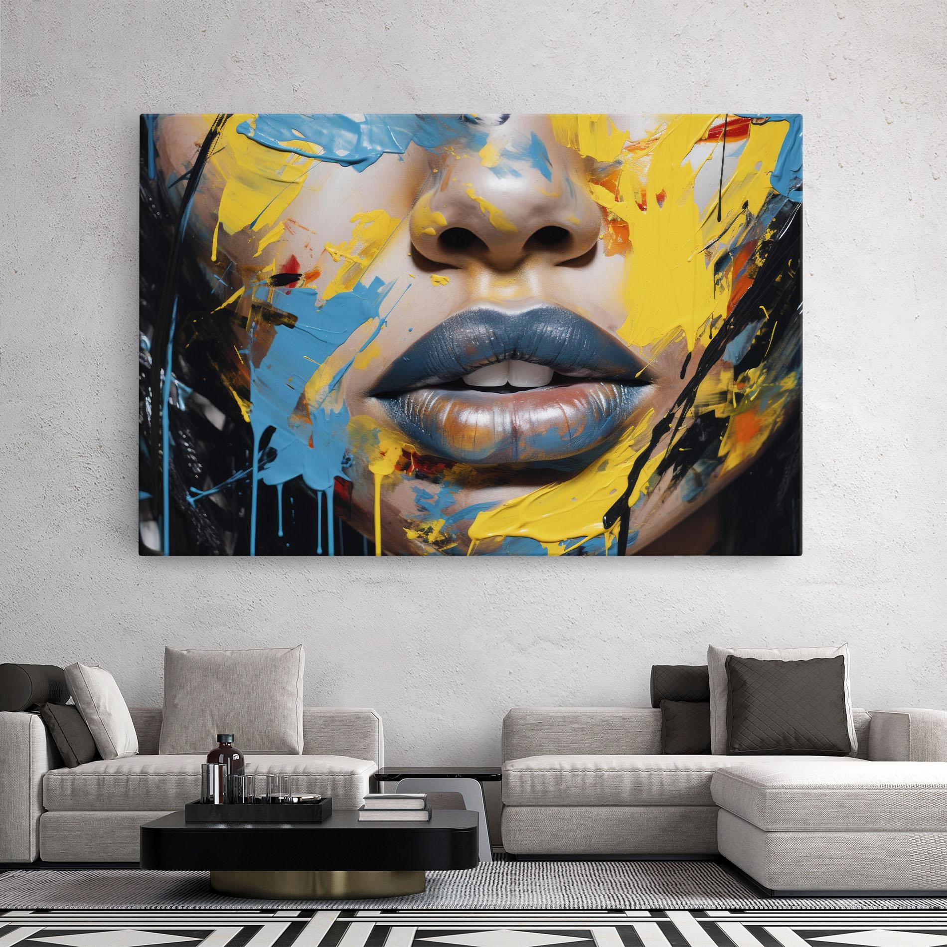 Vászonkép Yellow Blue Lips Art mockup 2