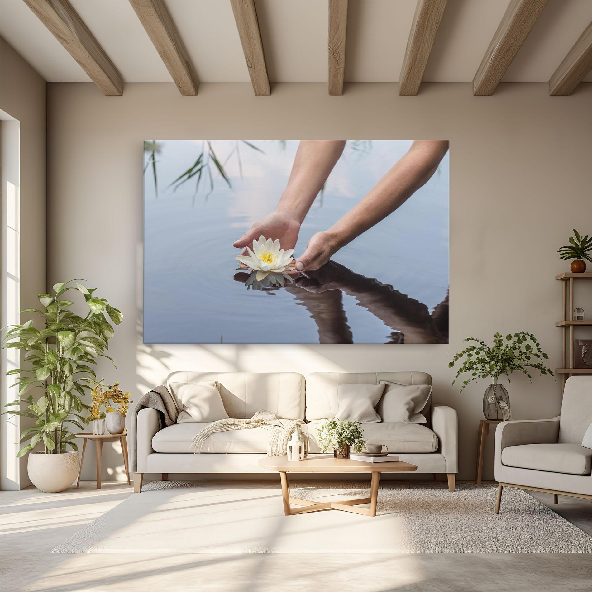 Vászonkép Holding Lake Flower mockup 6