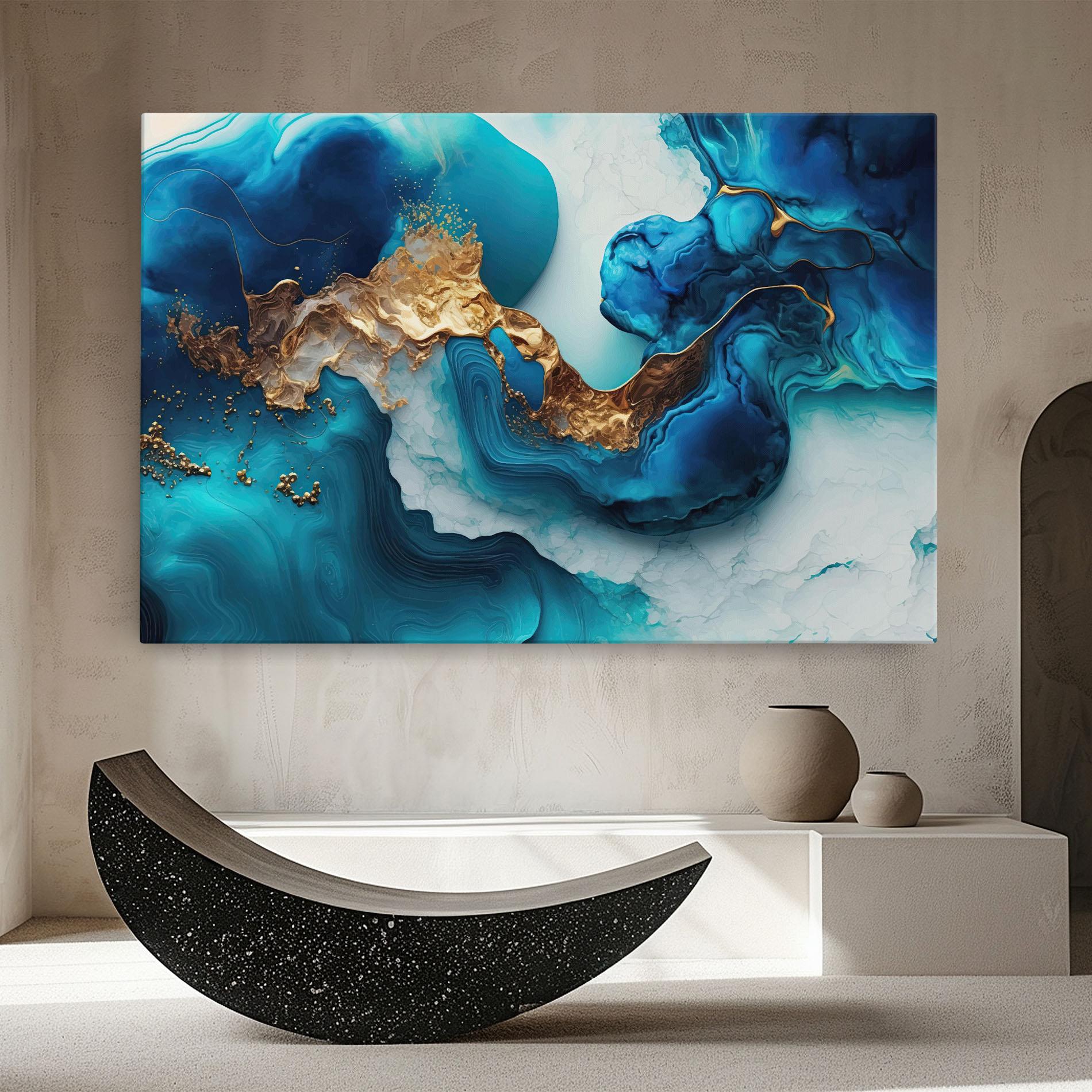 Vászonkép Gold Blue Art Wave mockup 8