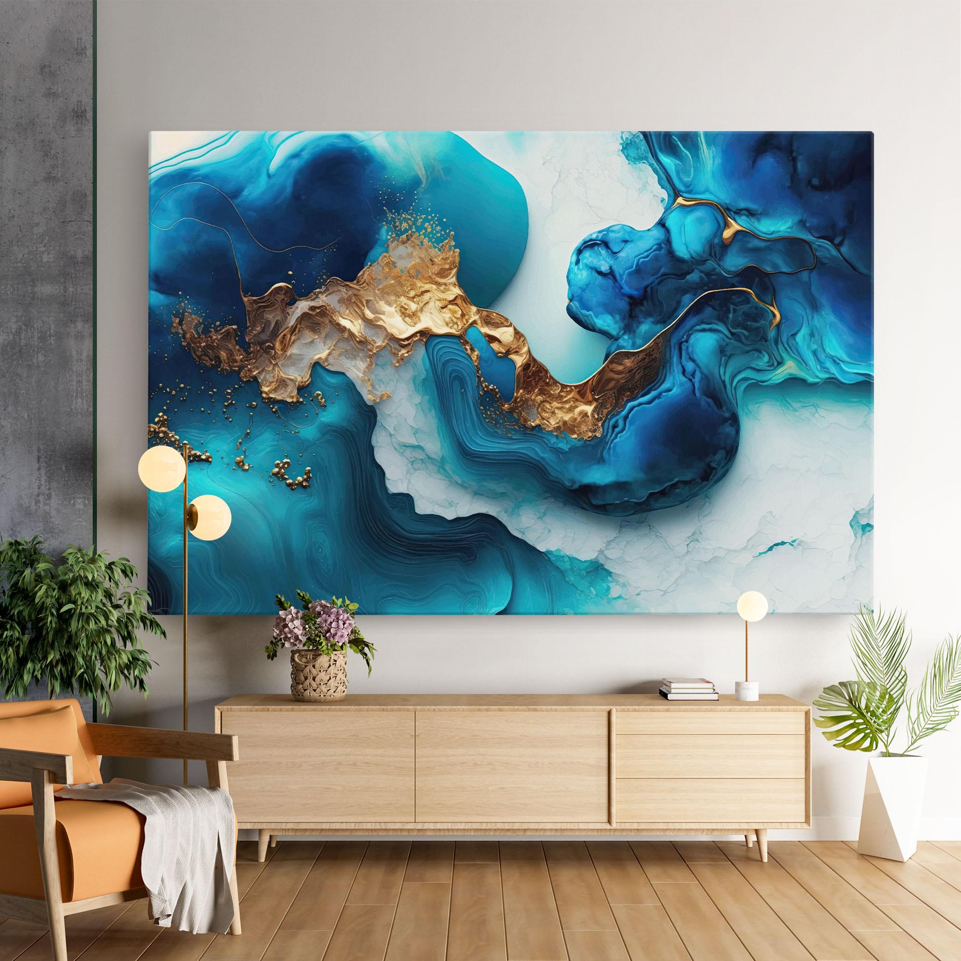 Vászonkép Gold Blue Art Wave mockup 9