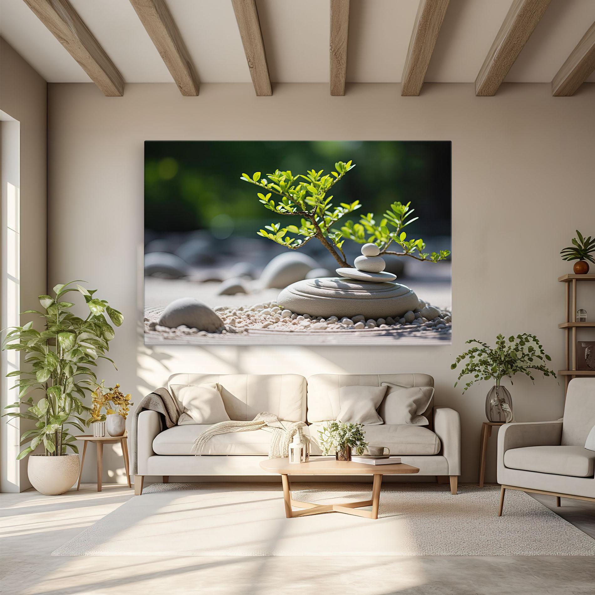 Vászonkép White Pebbles Plants mockup 6