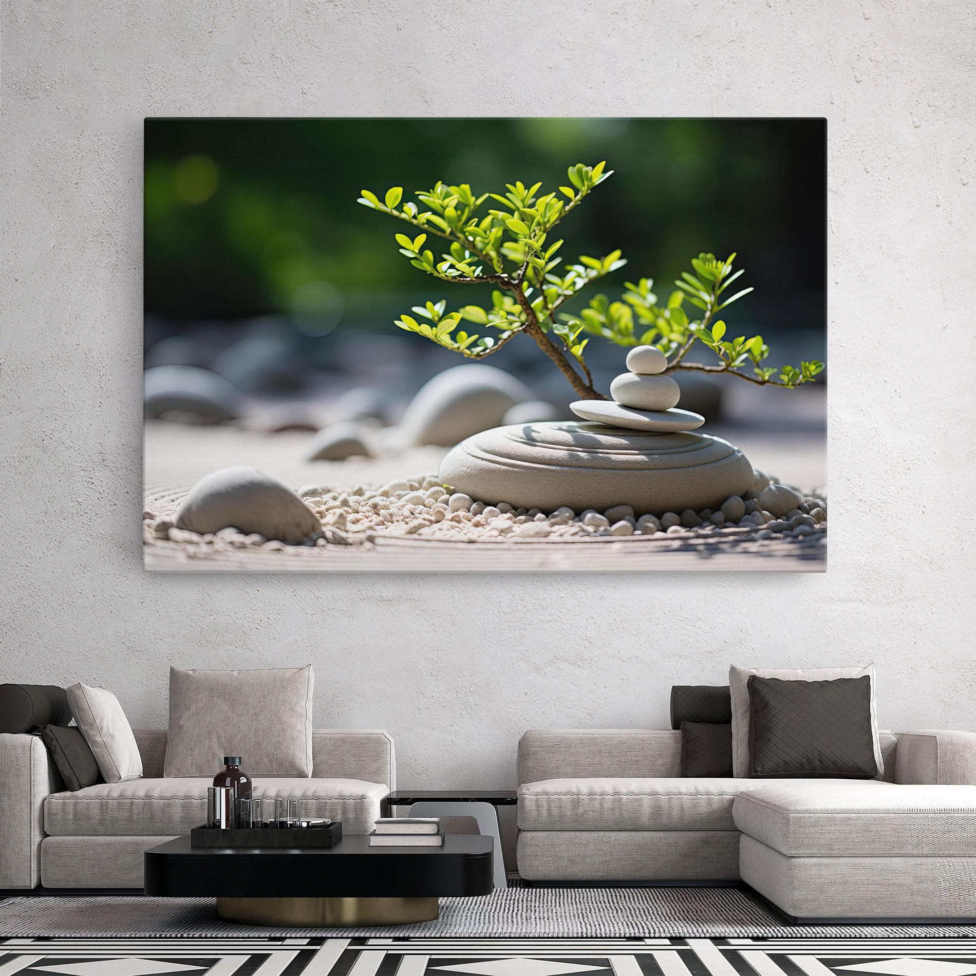 Vászonkép White Pebbles Plants mockup 2