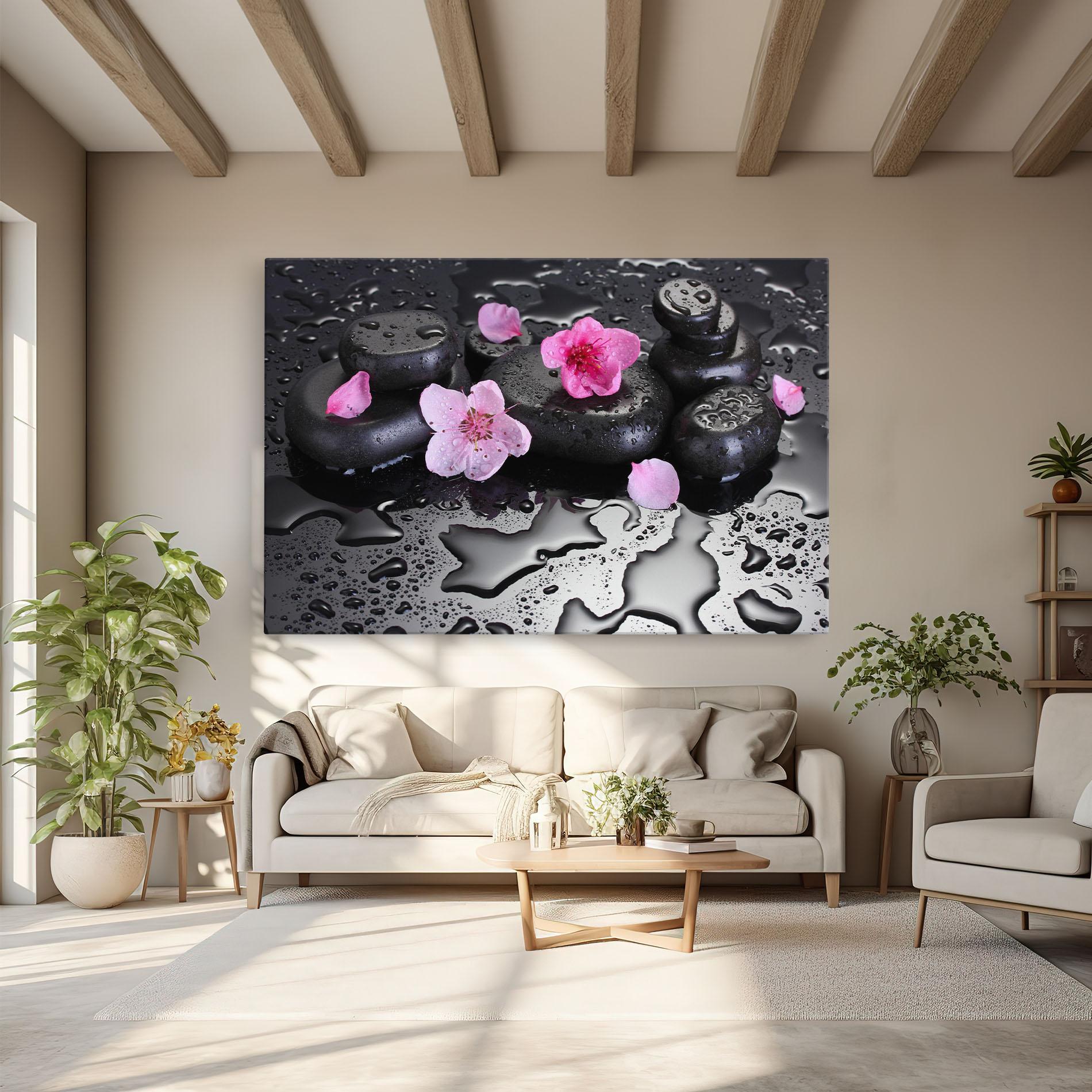 Vászonkép Pink Flowers Stones mockup 6