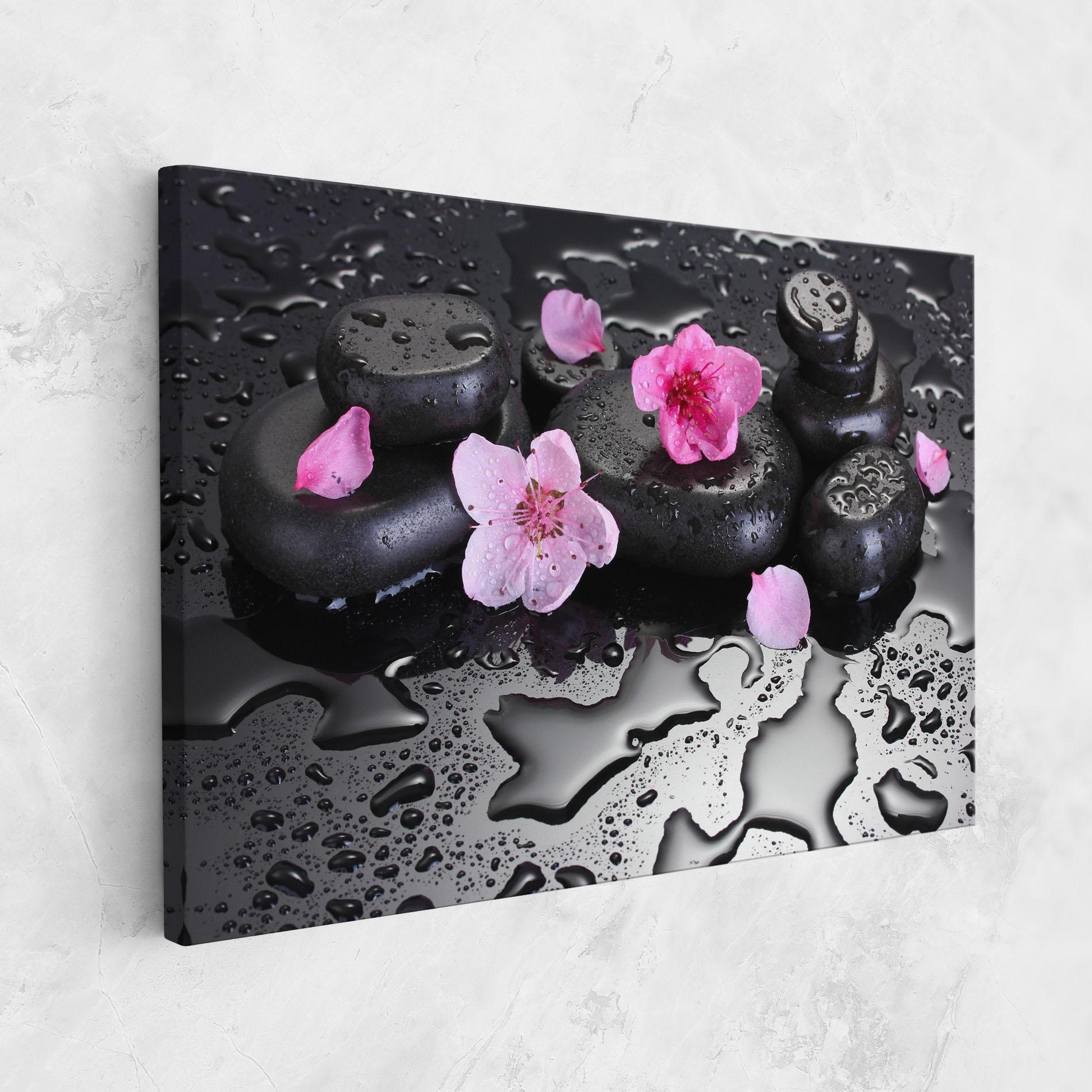 Vászonkép Pink Flowers Stones mockup 1