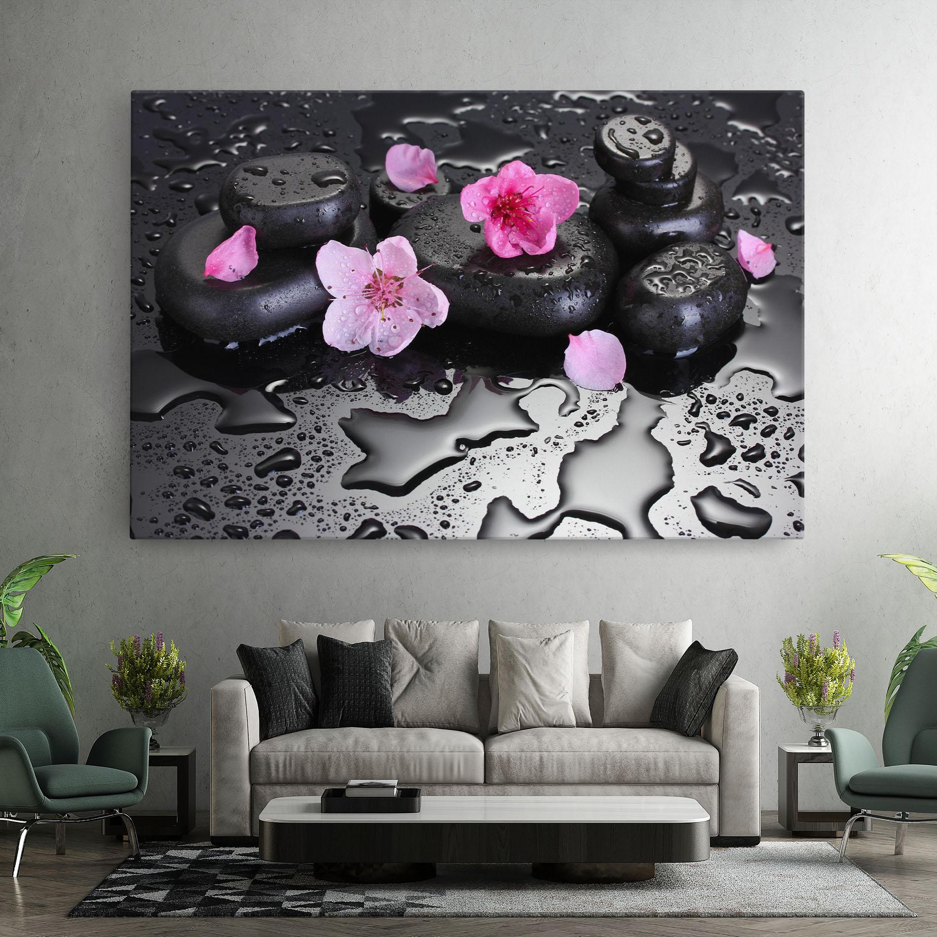 Vászonkép Pink Flowers Stones mockup 7