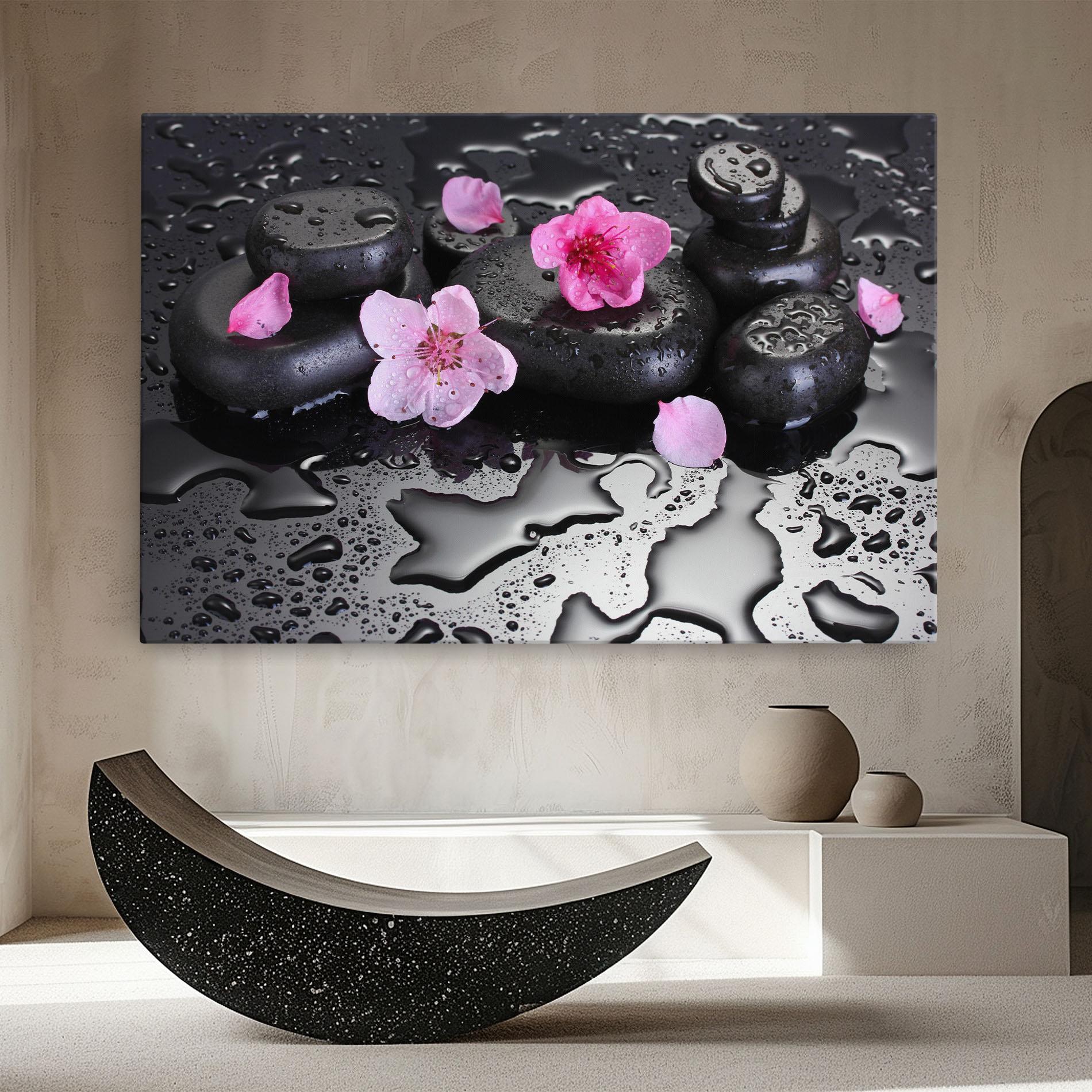 Vászonkép Pink Flowers Stones mockup 8