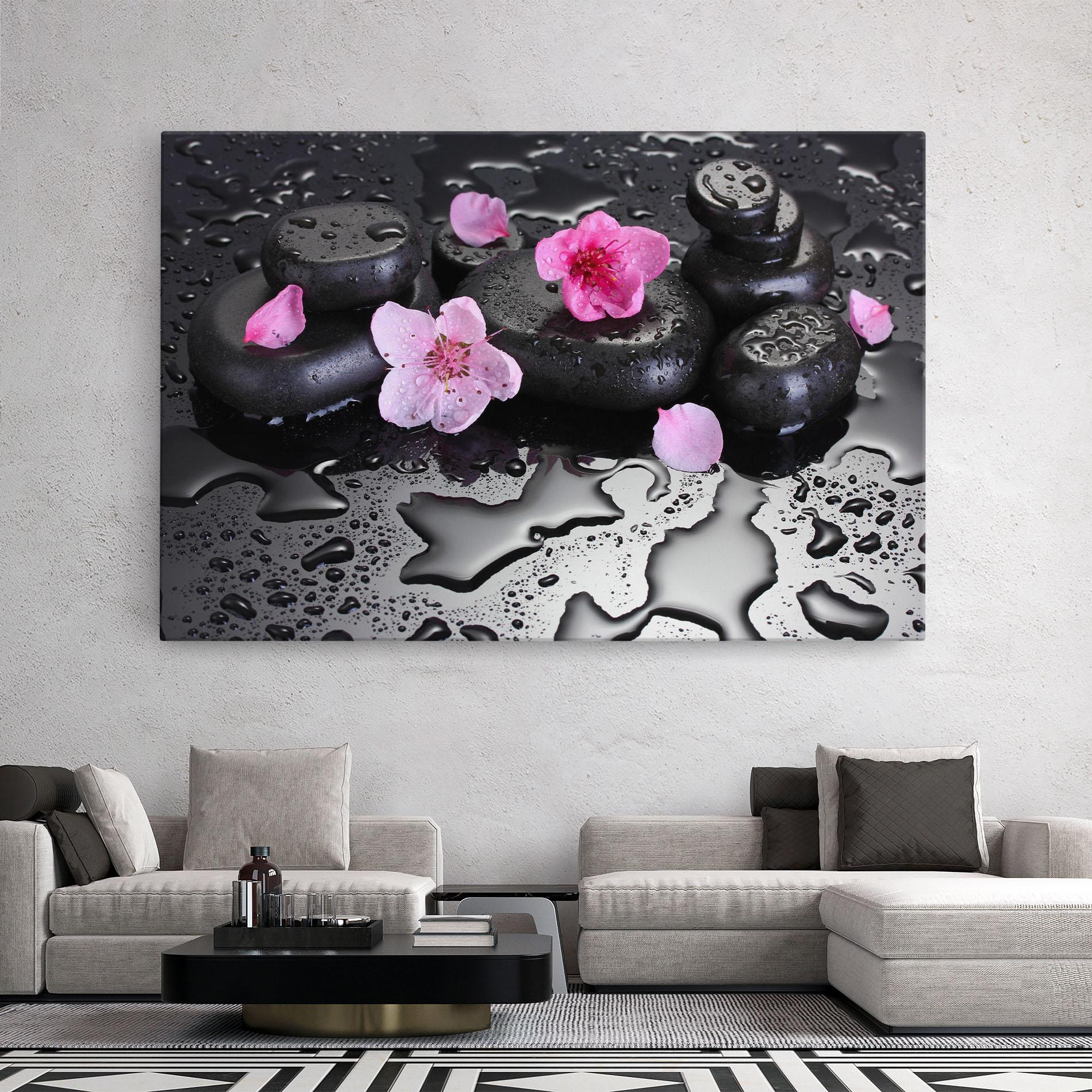 Vászonkép Pink Flowers Stones mockup 2