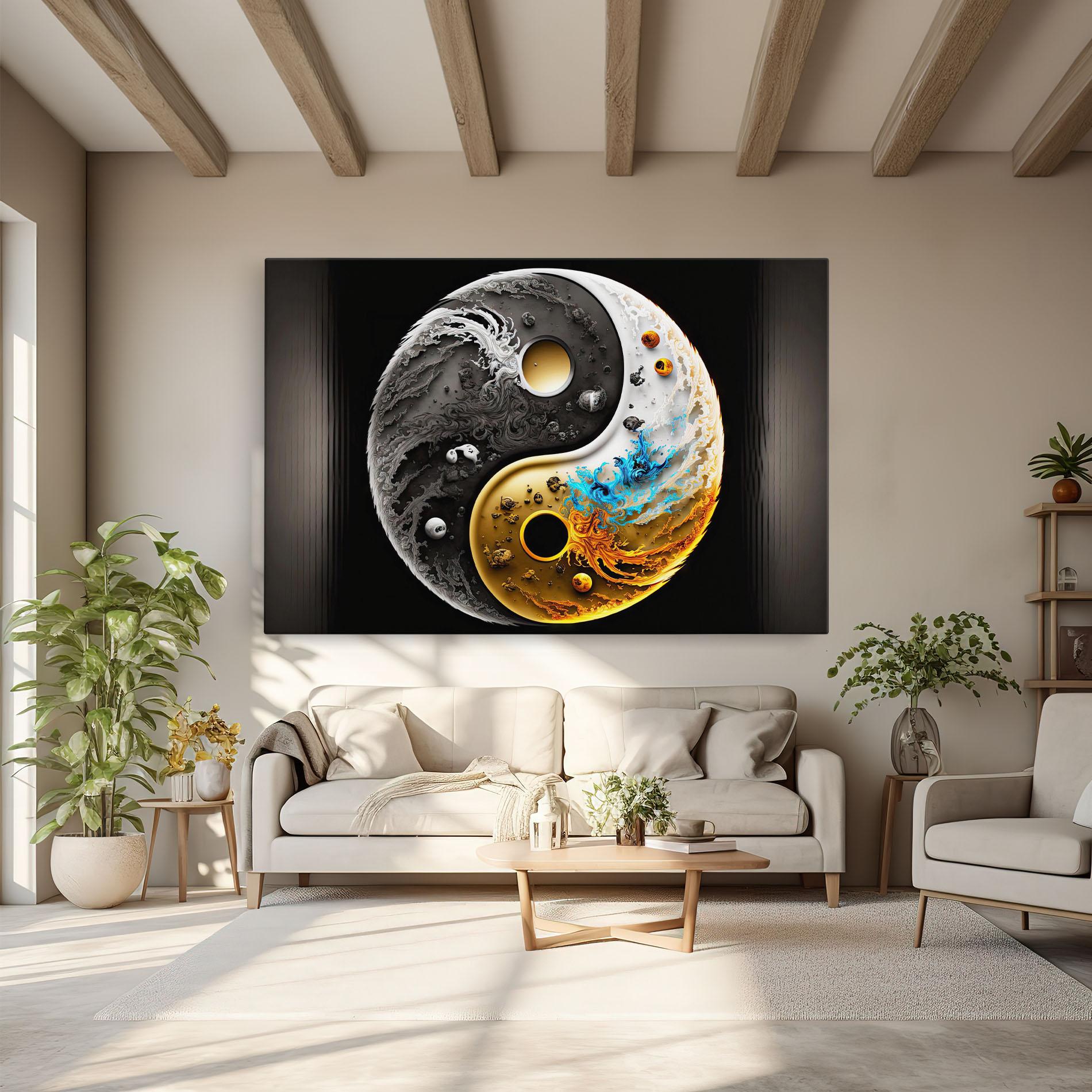 Vászonkép Black Yellow Yinyang mockup 6