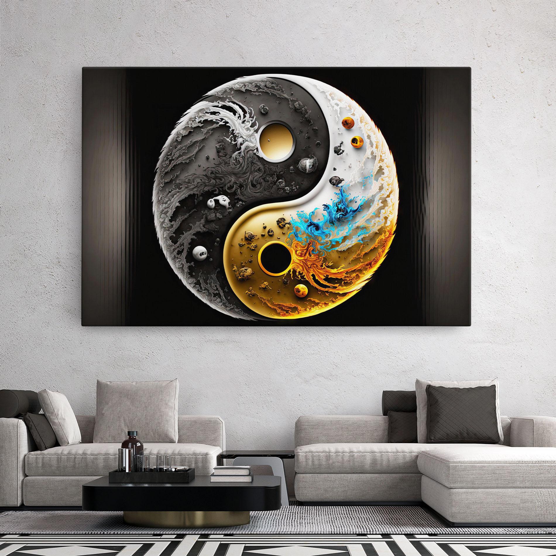 Vászonkép Black Yellow Yinyang mockup 2