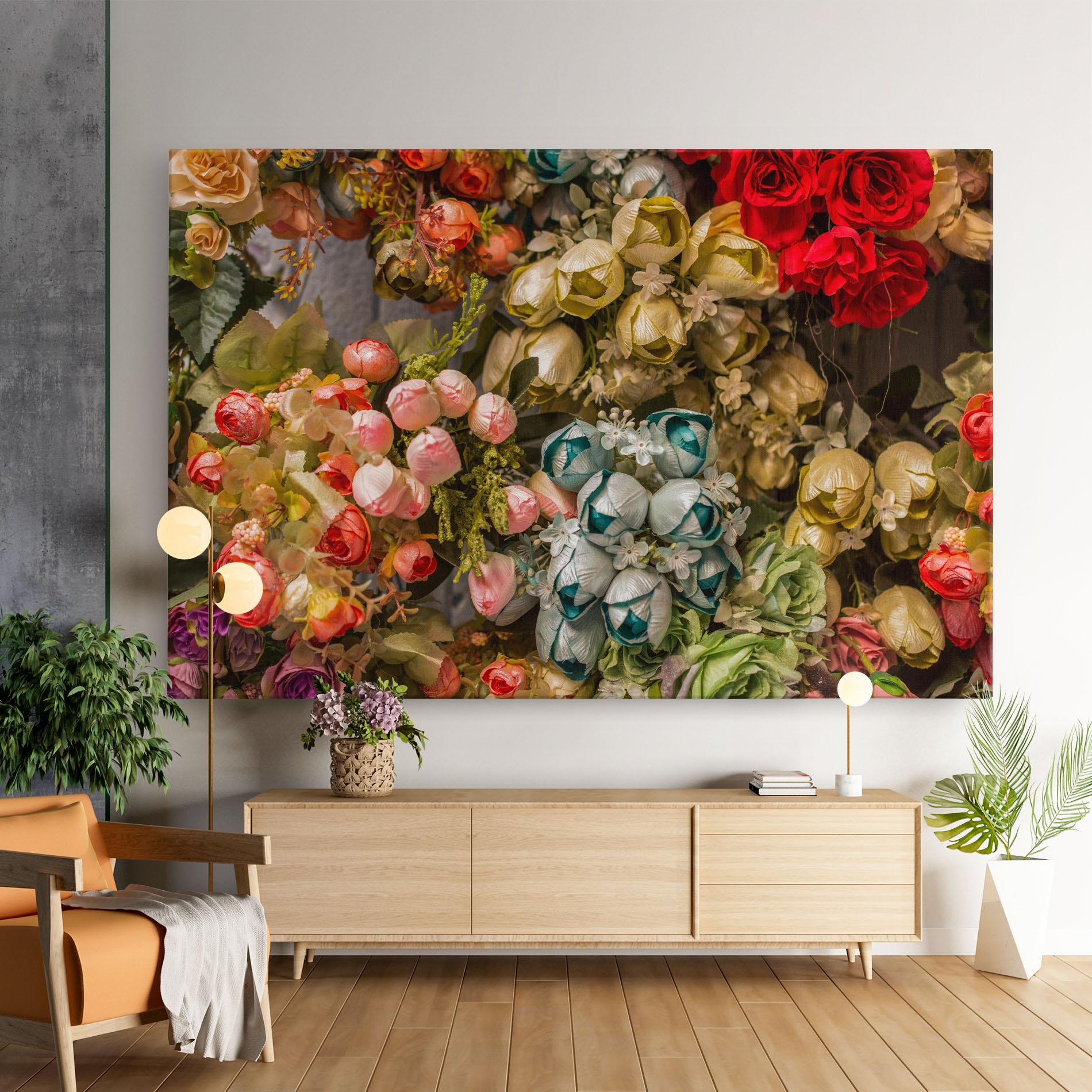 Vászonkép Fake Flowers Wall mockup 9