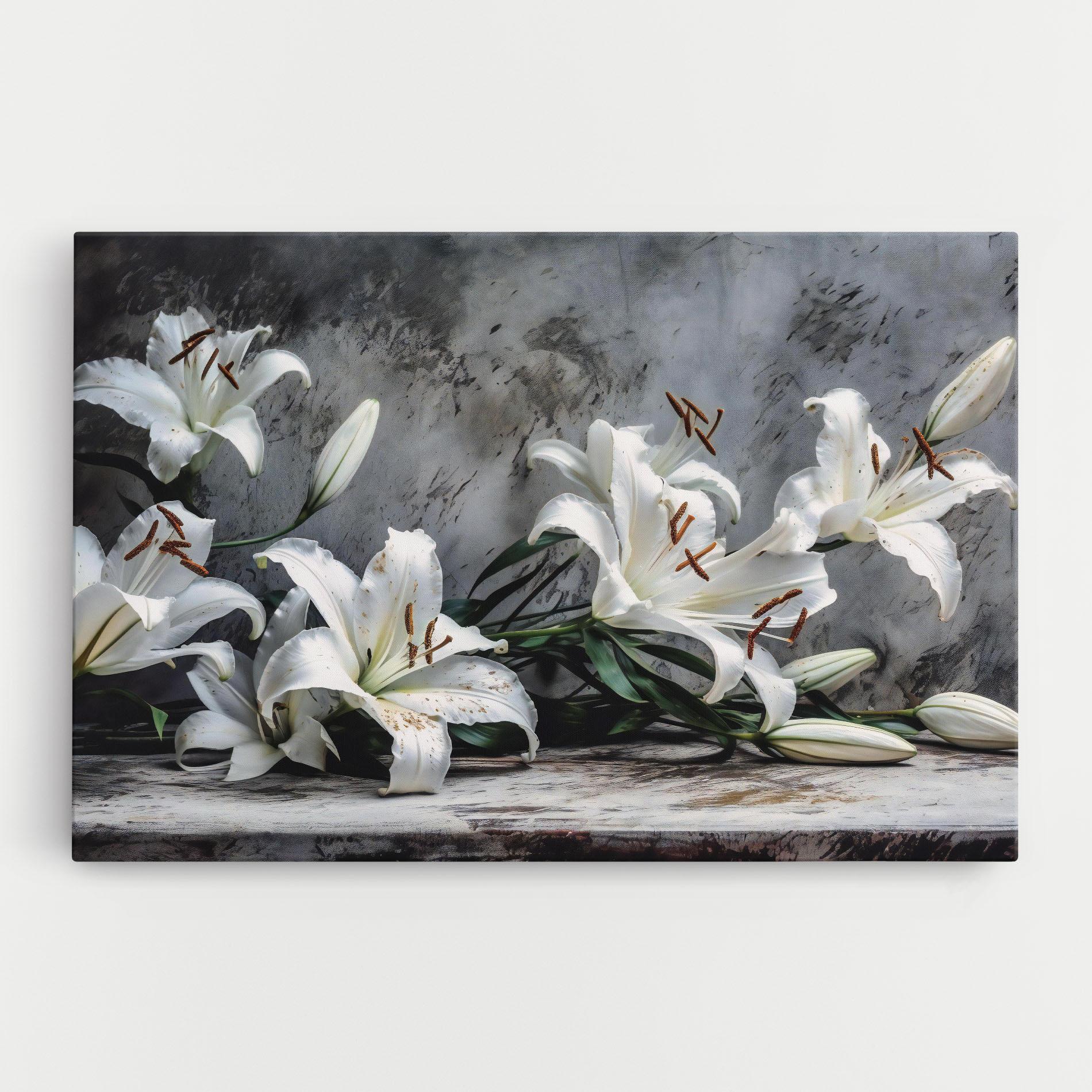 Vászonkép White Pretty Lily On Grey mockup 0