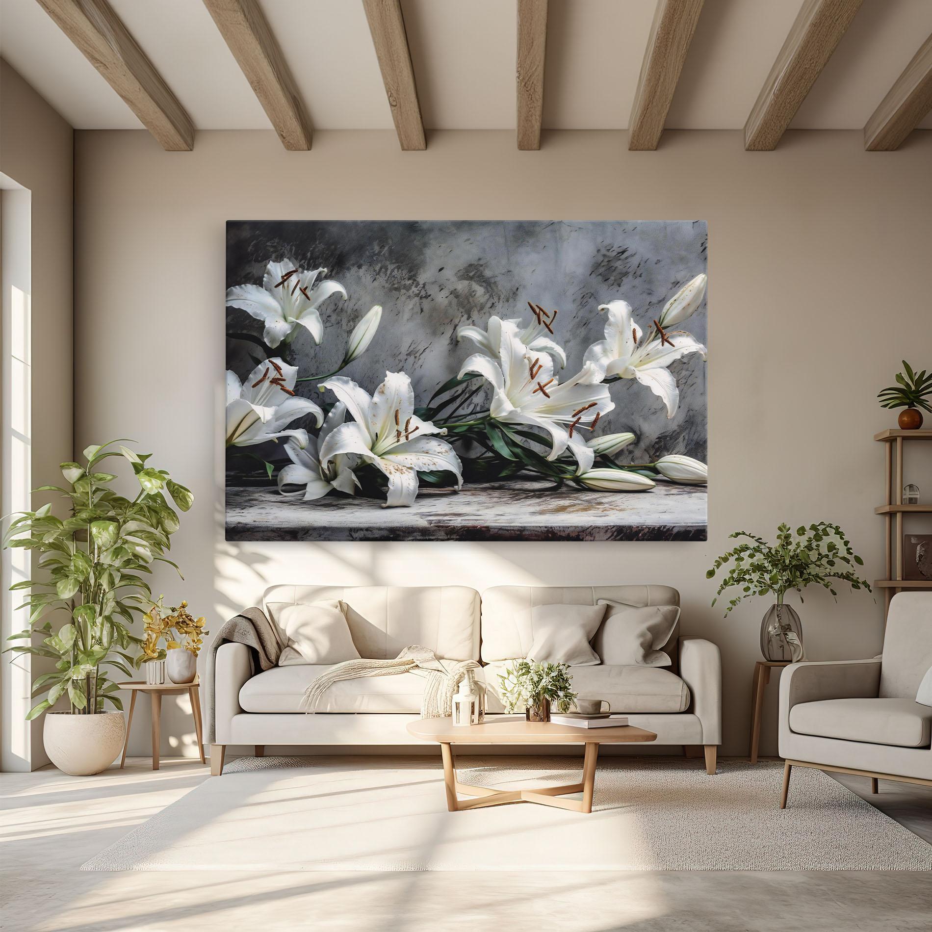 Vászonkép White Pretty Lily On Grey mockup 6