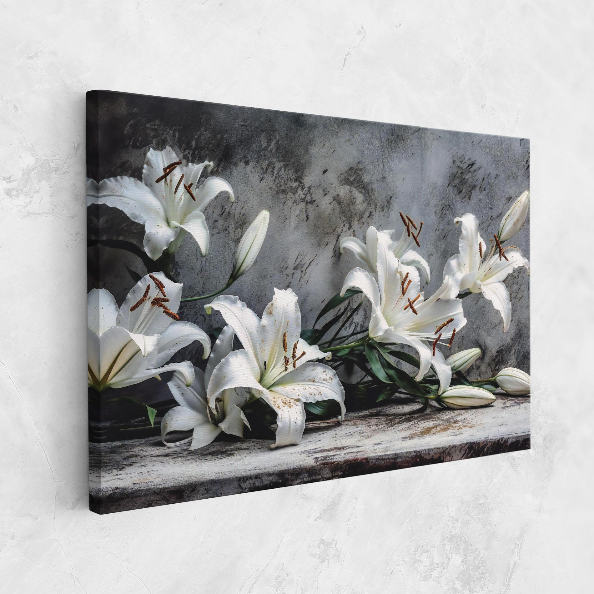 Vászonkép White Pretty Lily On Grey mockup 1
