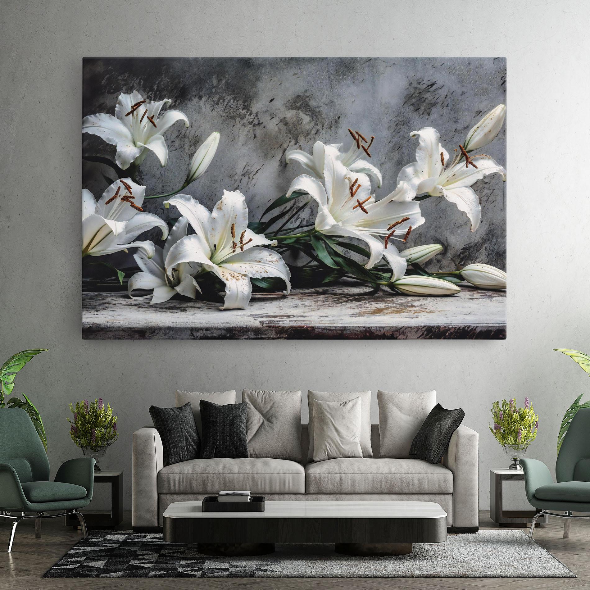 Vászonkép White Pretty Lily On Grey mockup 7