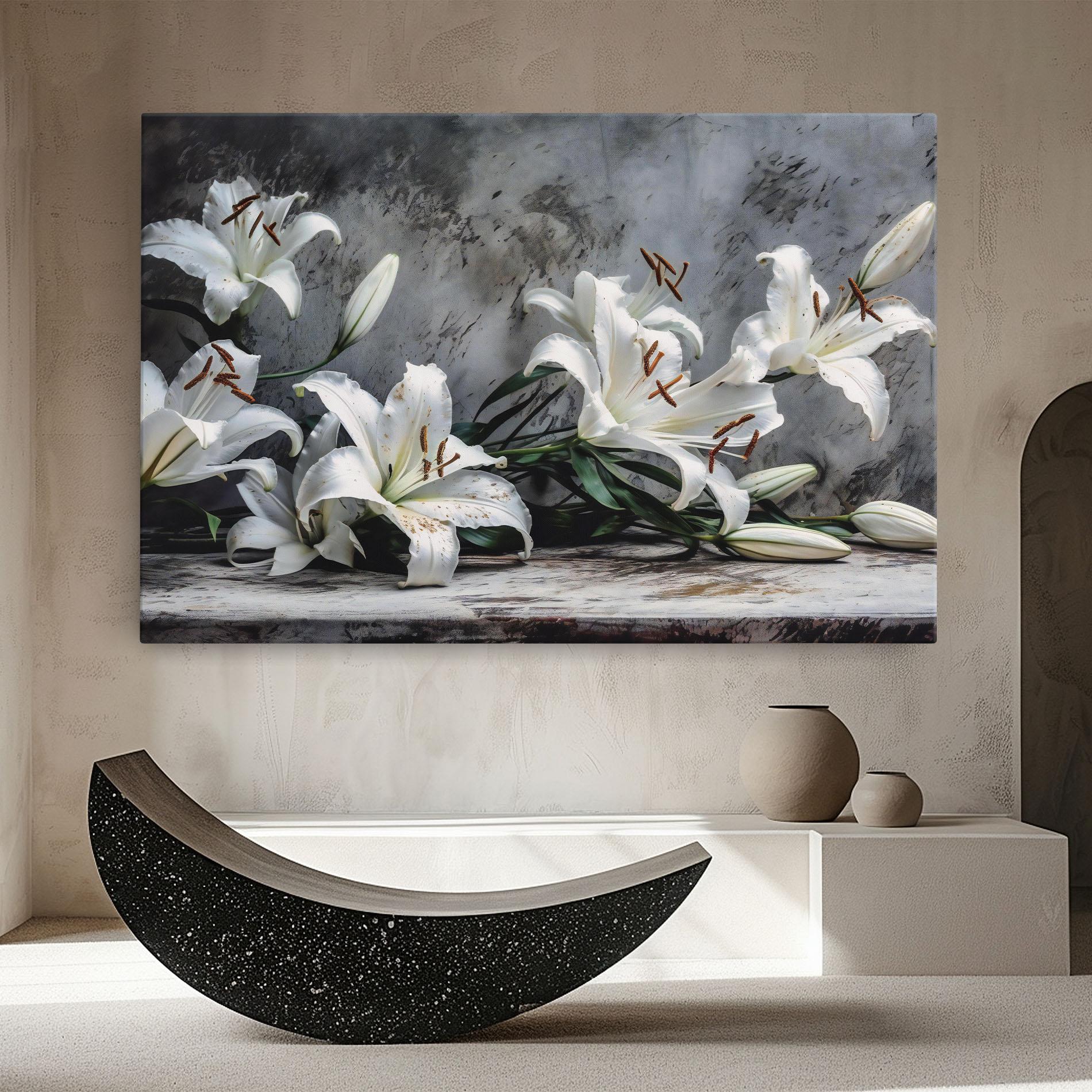 Vászonkép White Pretty Lily On Grey mockup 8