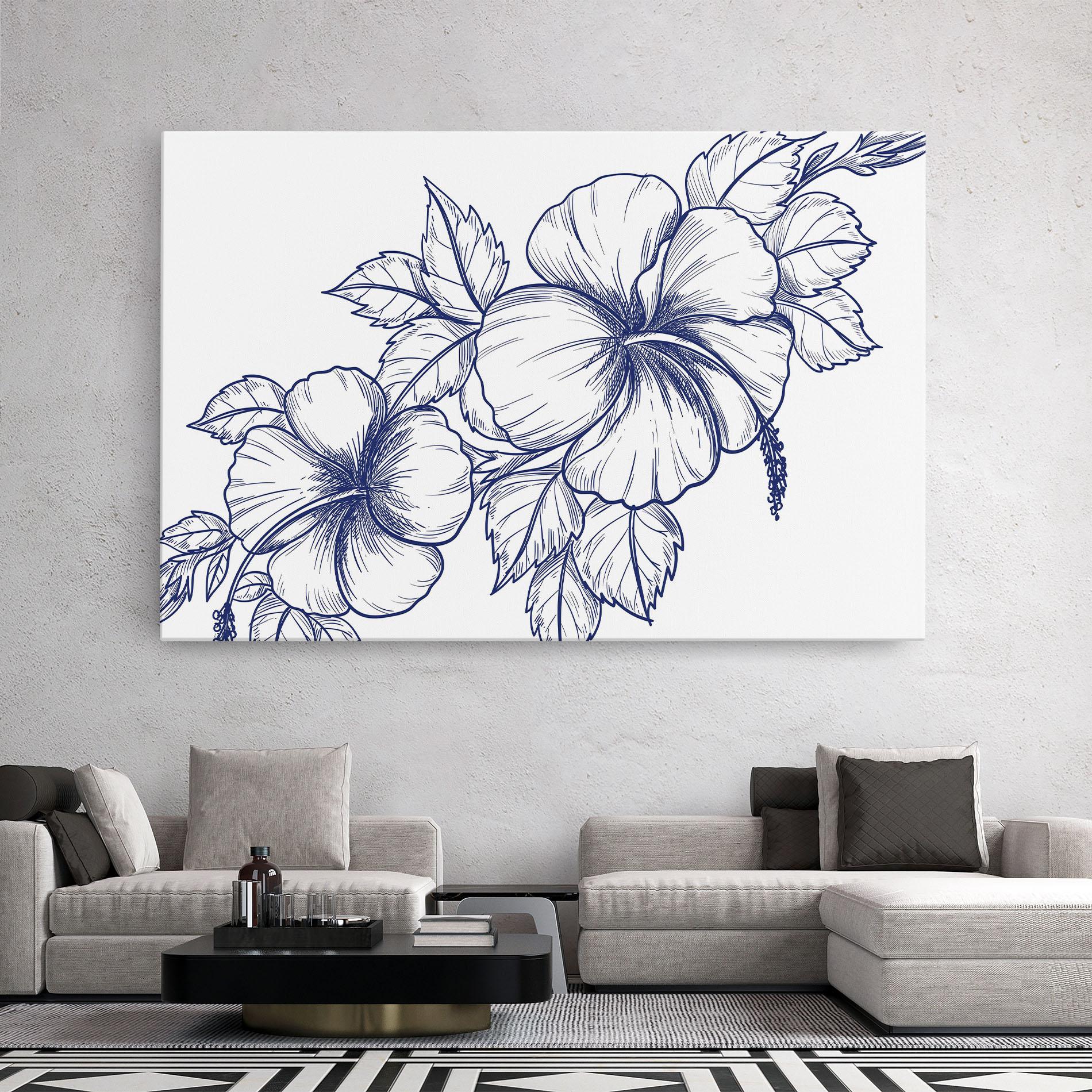 Vászonkép Dark Blue Line Flower mockup 2