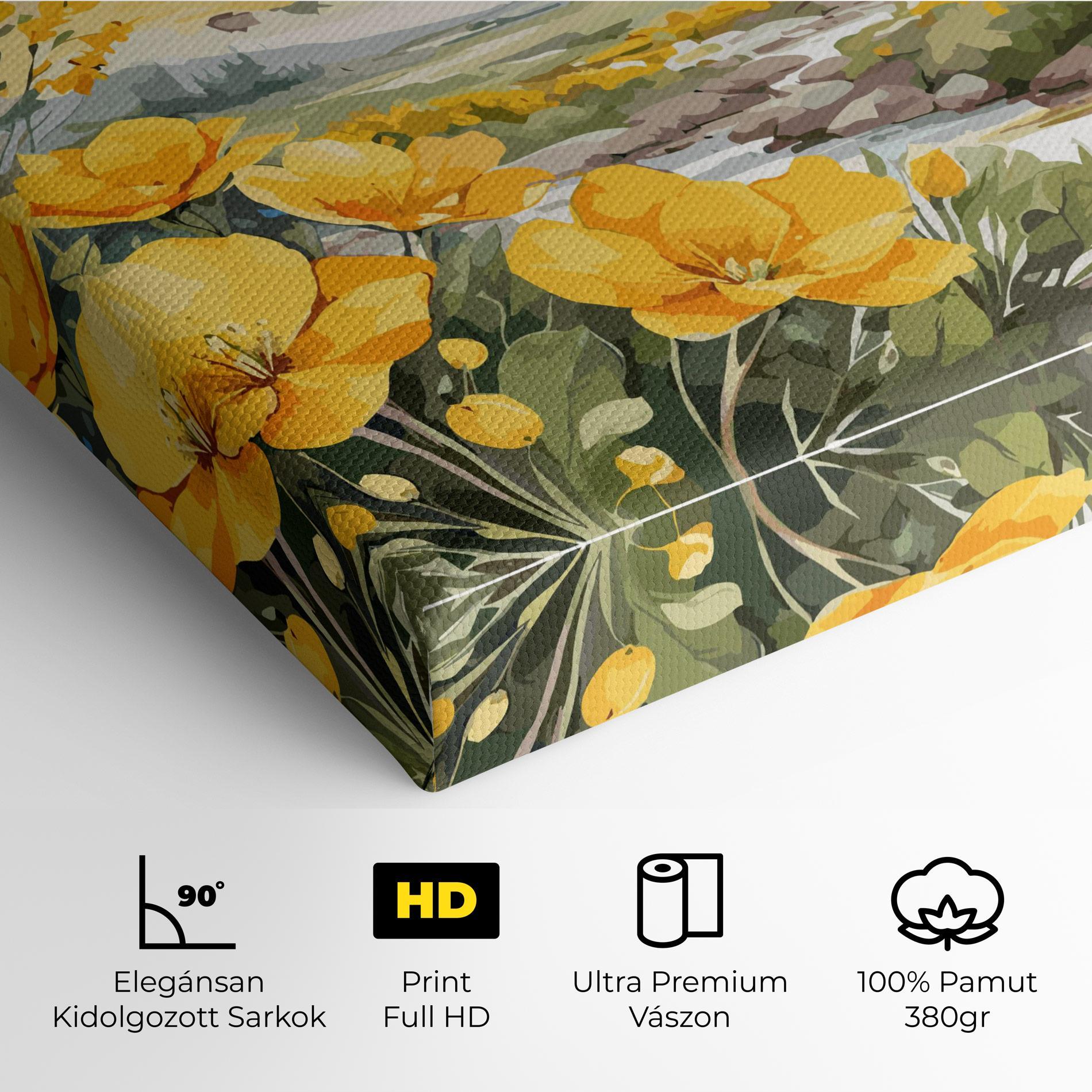 Vászonkép Vector_nature_landscape_with_beautiful_yellow_flowers_watercolor mockup 4