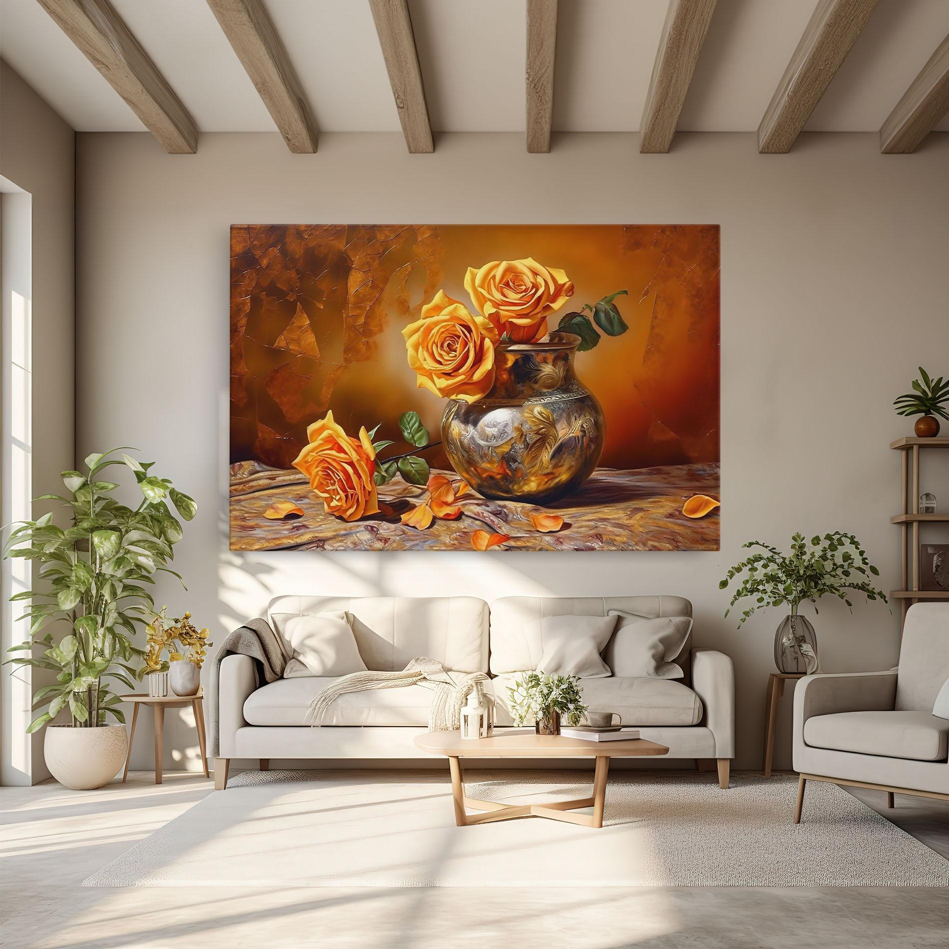 Vászonkép Orange Roses Vase mockup 6