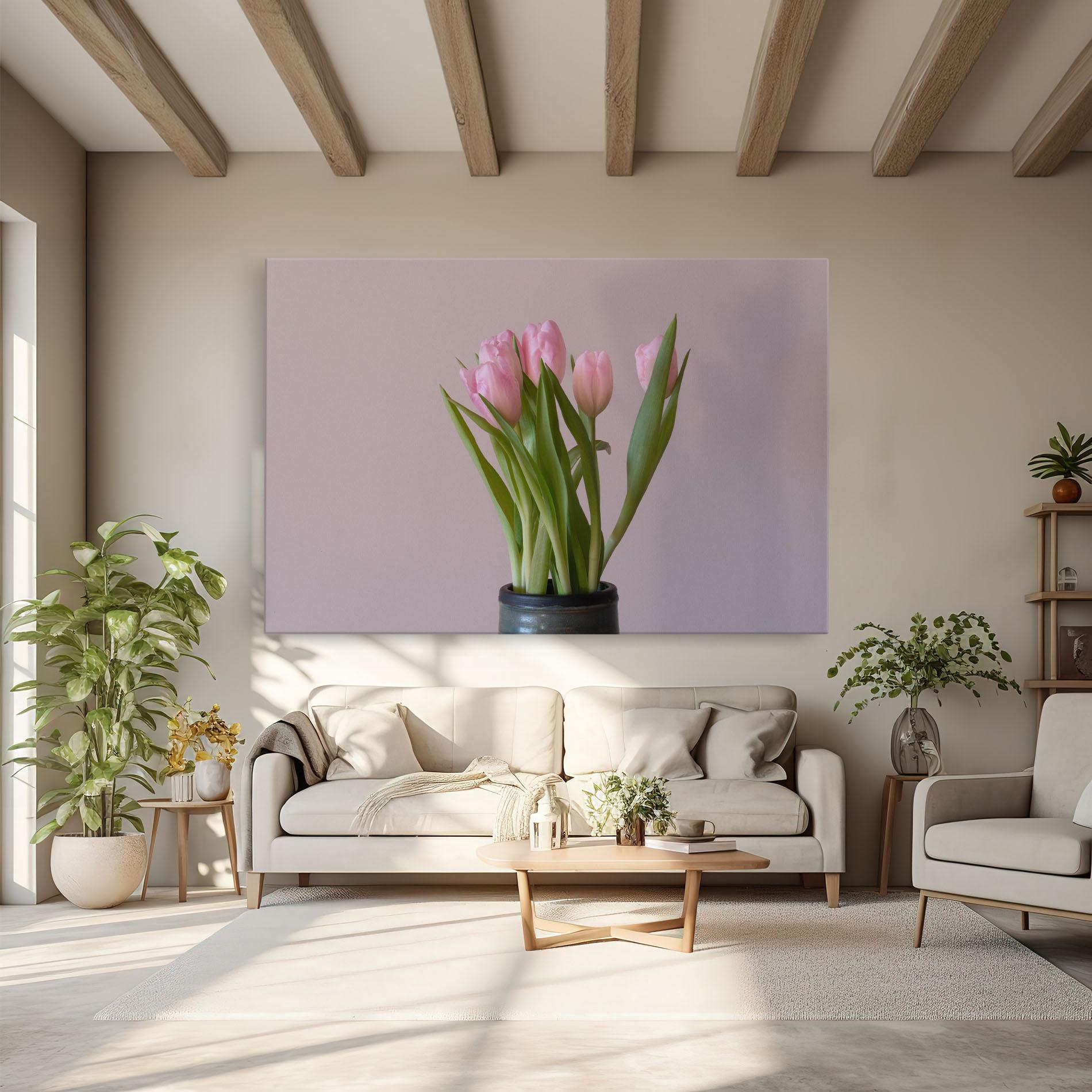 Vászonkép Pink Tulips Vase mockup 6